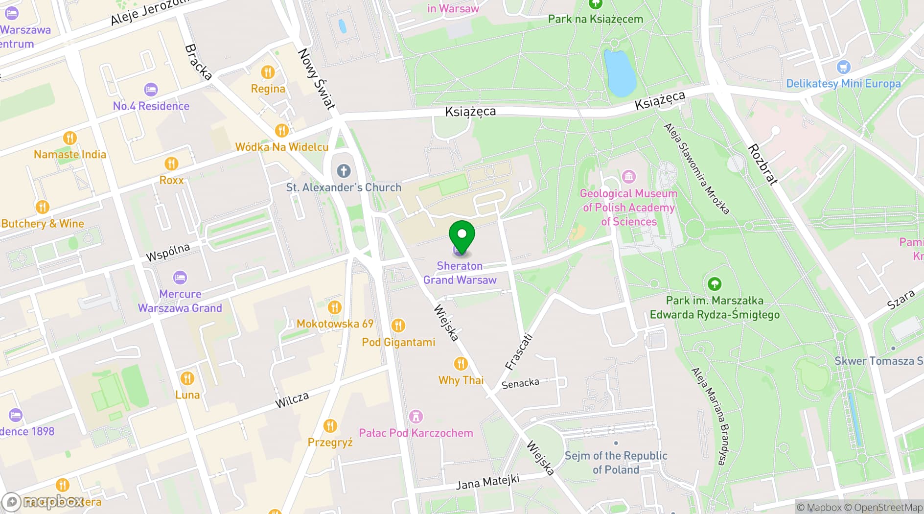 Map showing Sheraton Grand Warsaw