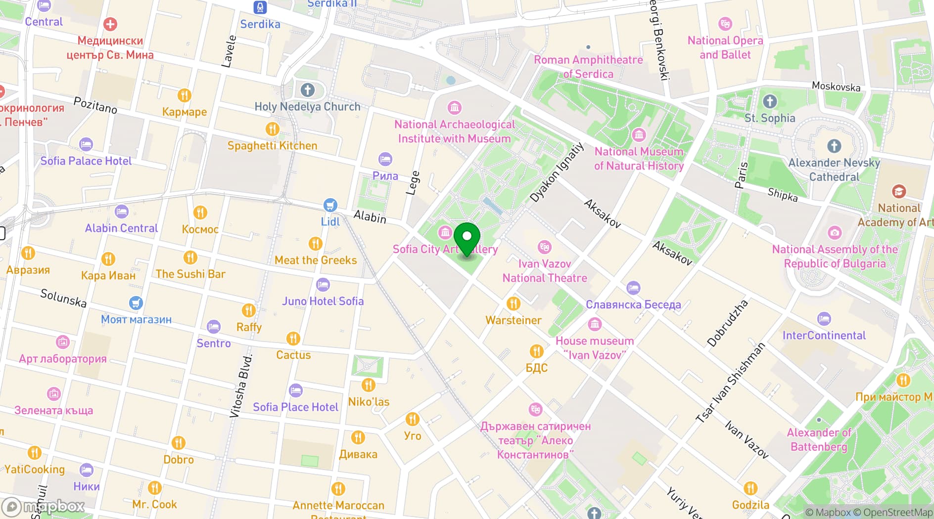 Map showing The Grand Hotel Sofia