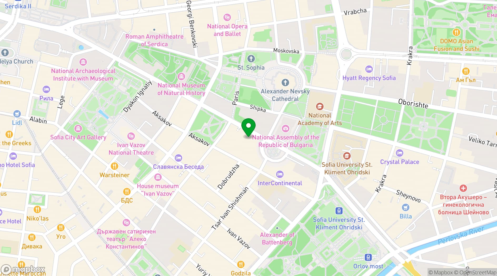 Map showing Sense Hotel Sofia