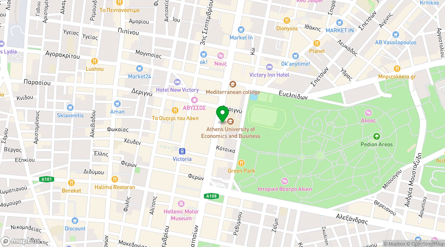 Map showing Athens University of Economics and Business
