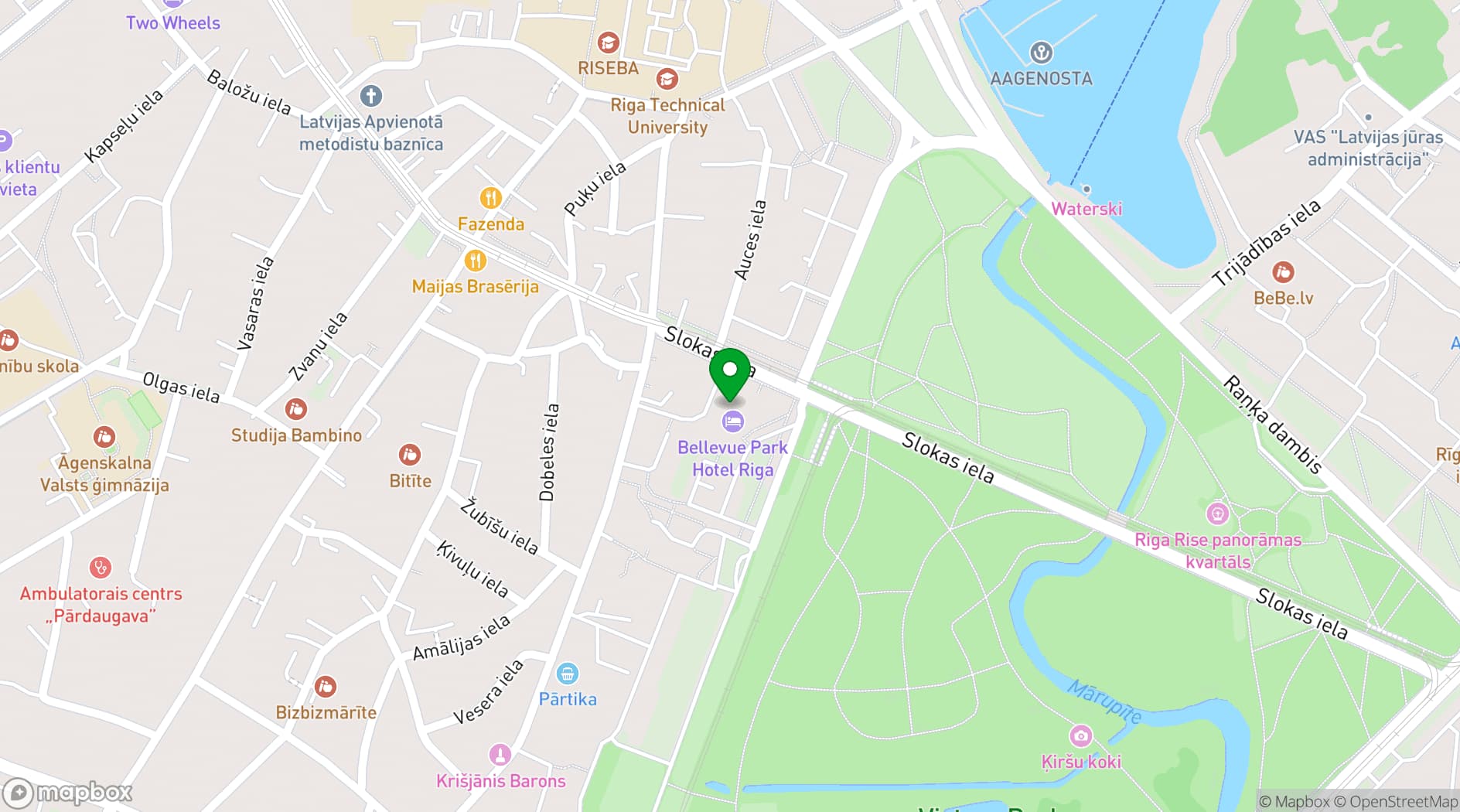 Map showing Bellevue Park Hotel Riga