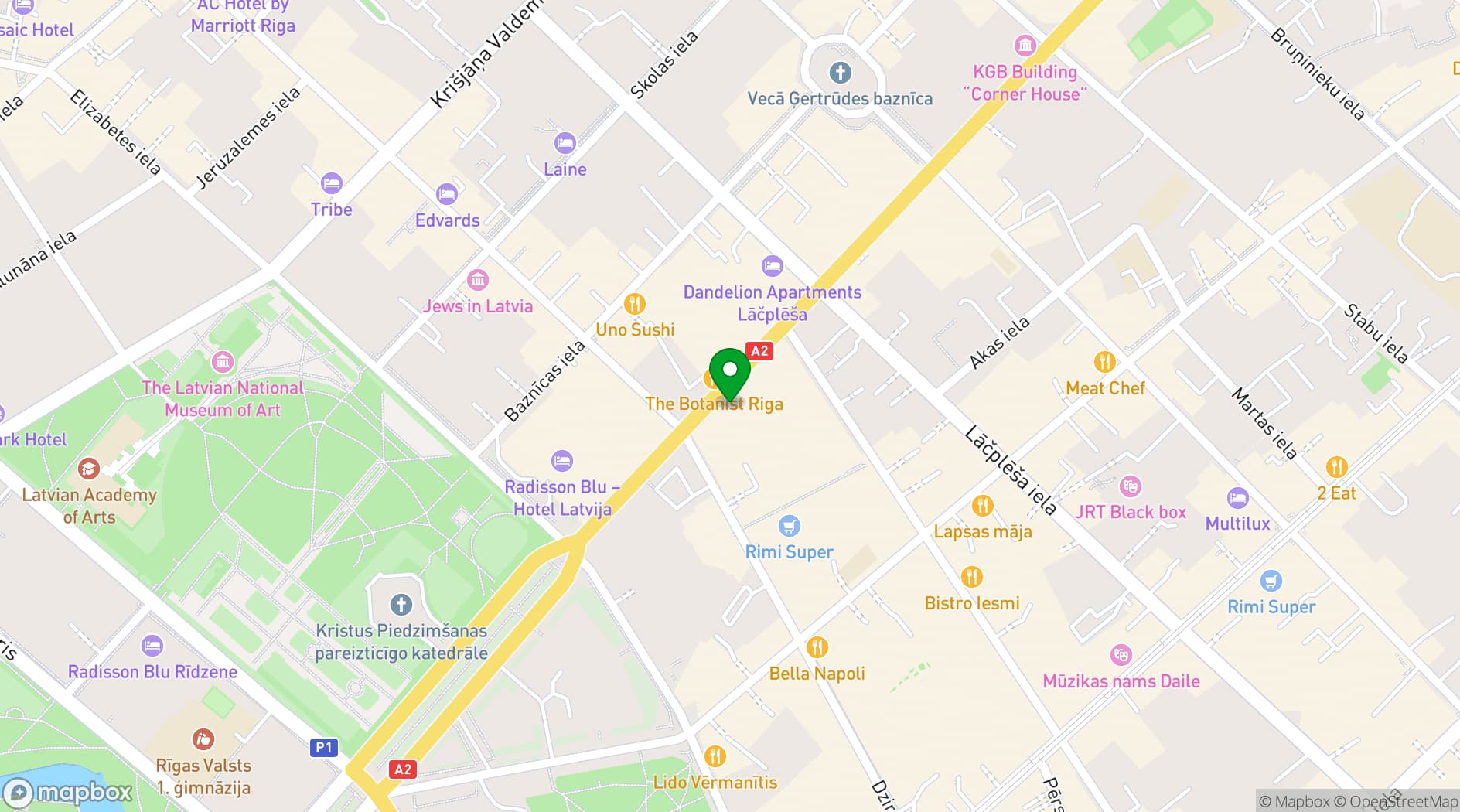 Map showing Aston Hotel Riga