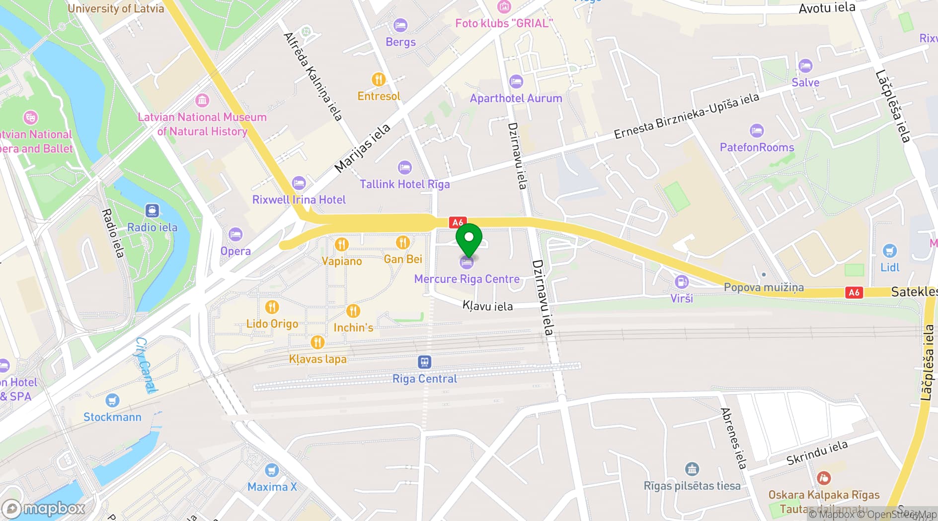 Map showing Mercure Hotel Riga Centre