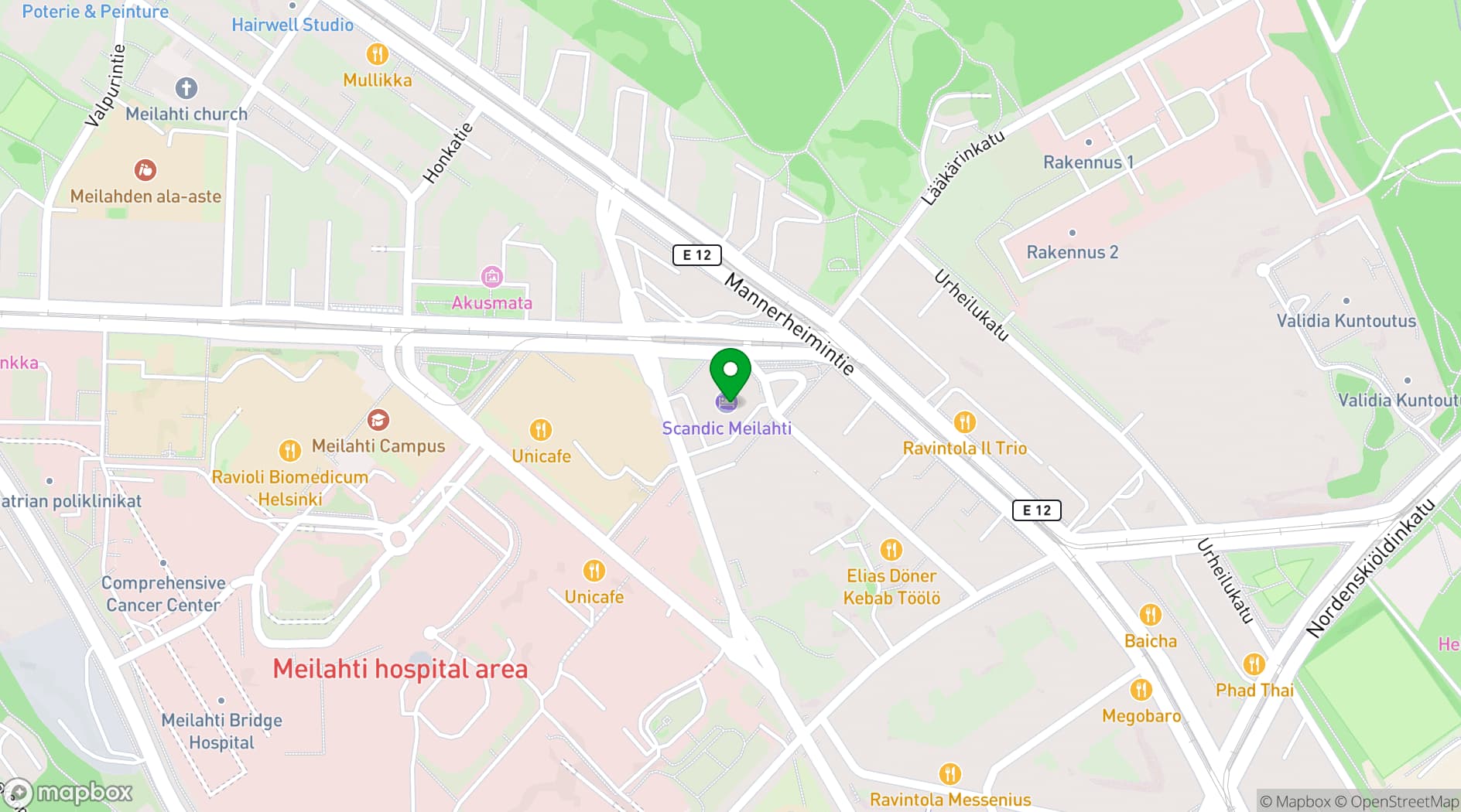 Map showing Scandic Meilahti