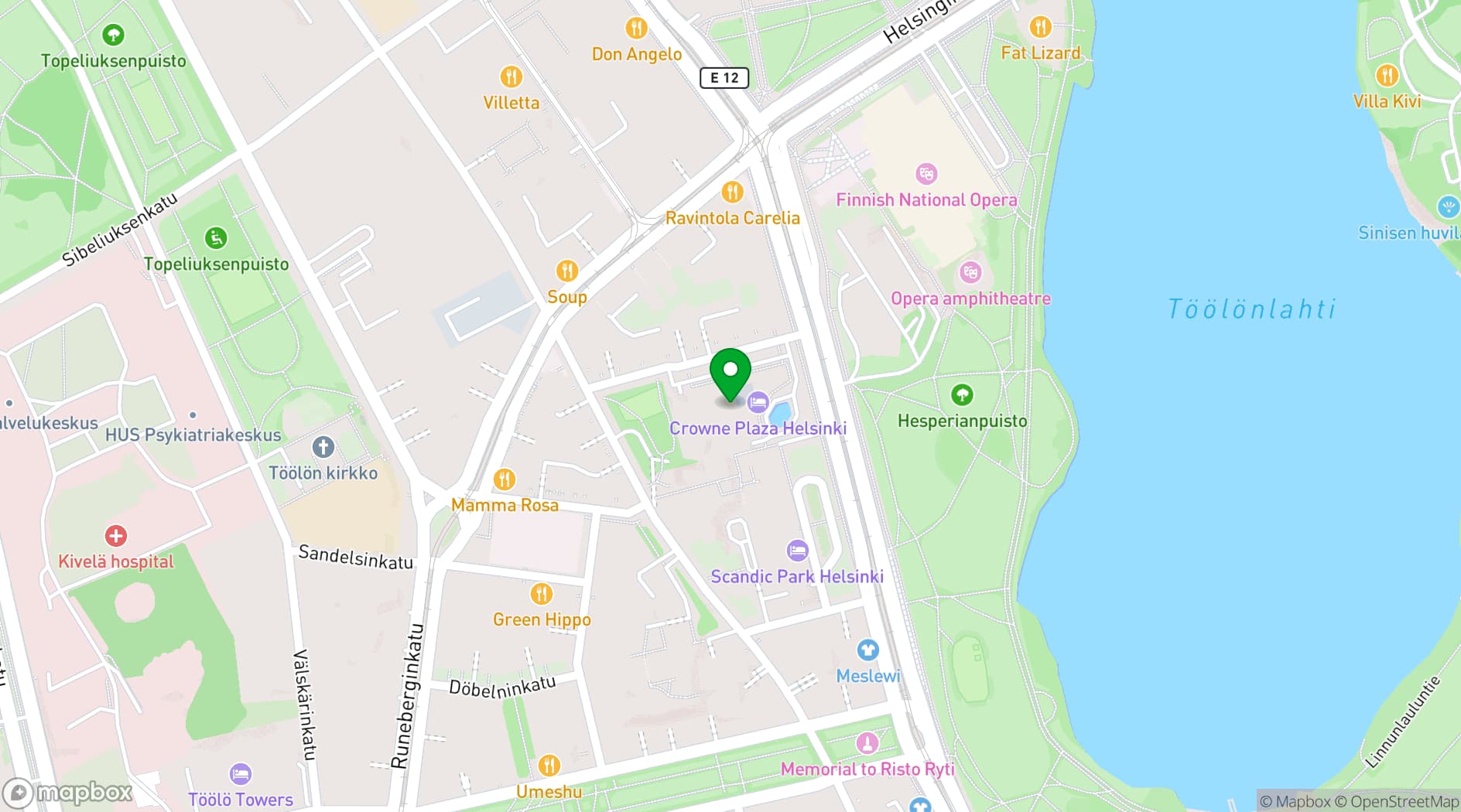 Map showing Crowne Plaza Helsinki – Hesperia