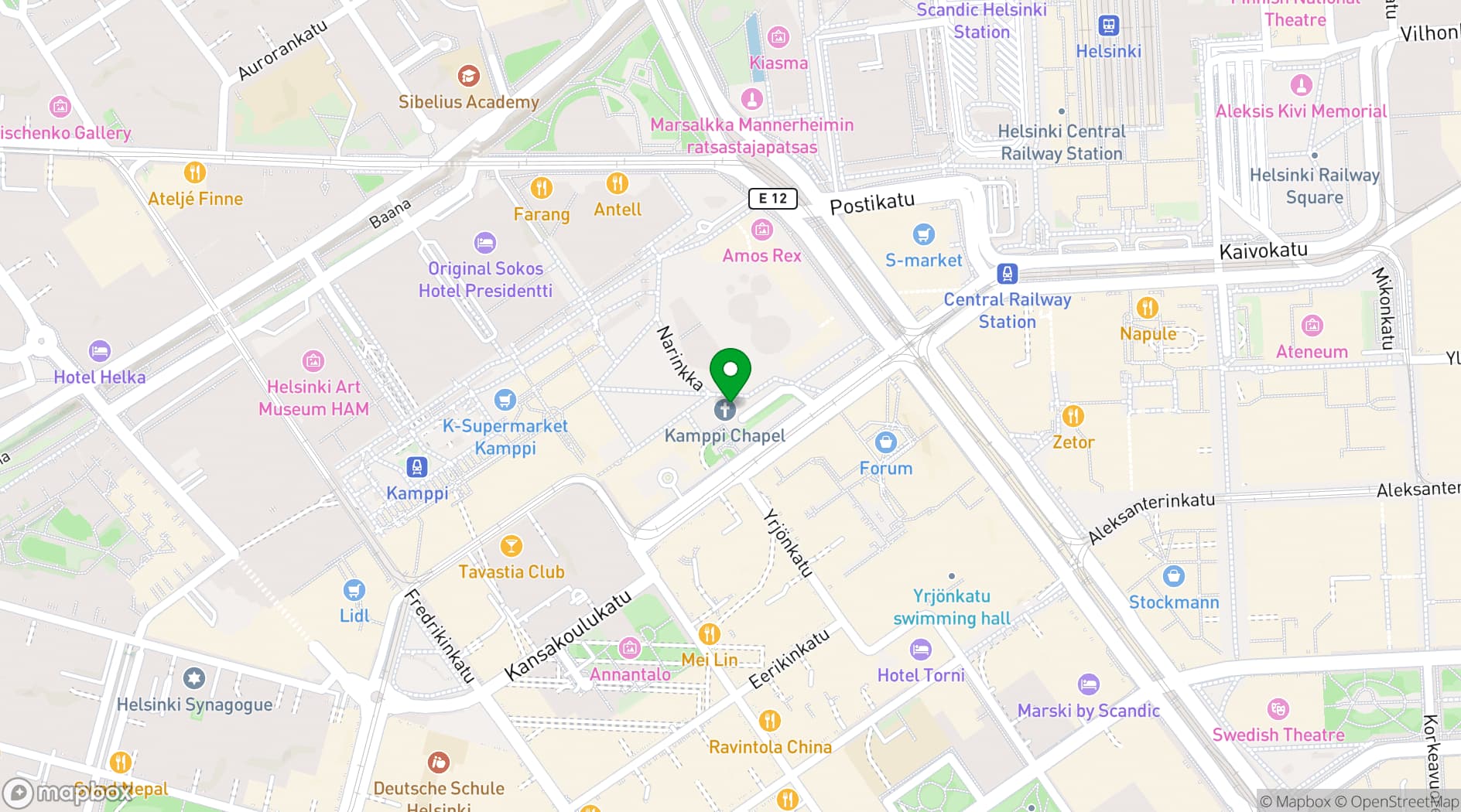 Map showing Kamppi Chapel