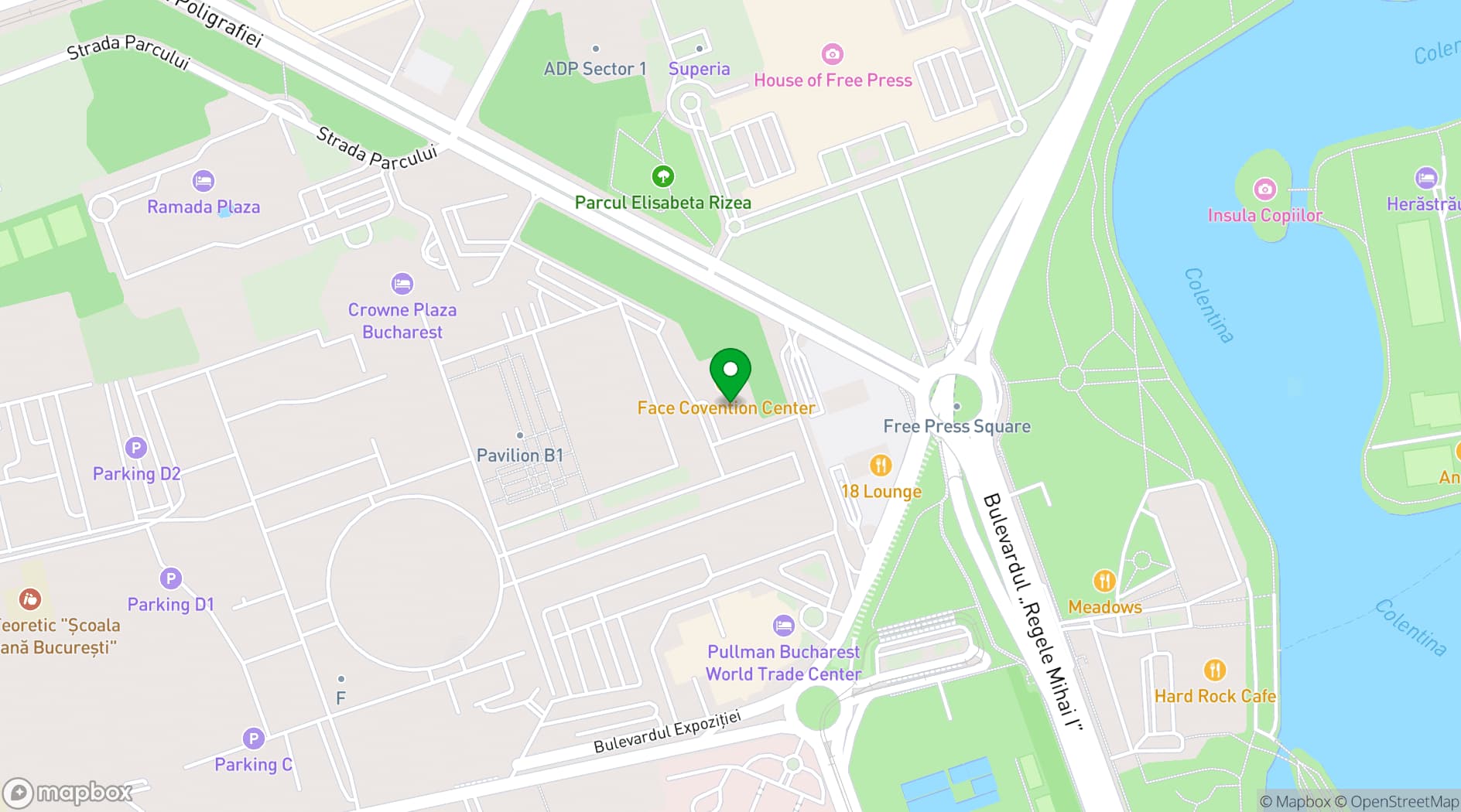 Map showing Face Club Bucharest