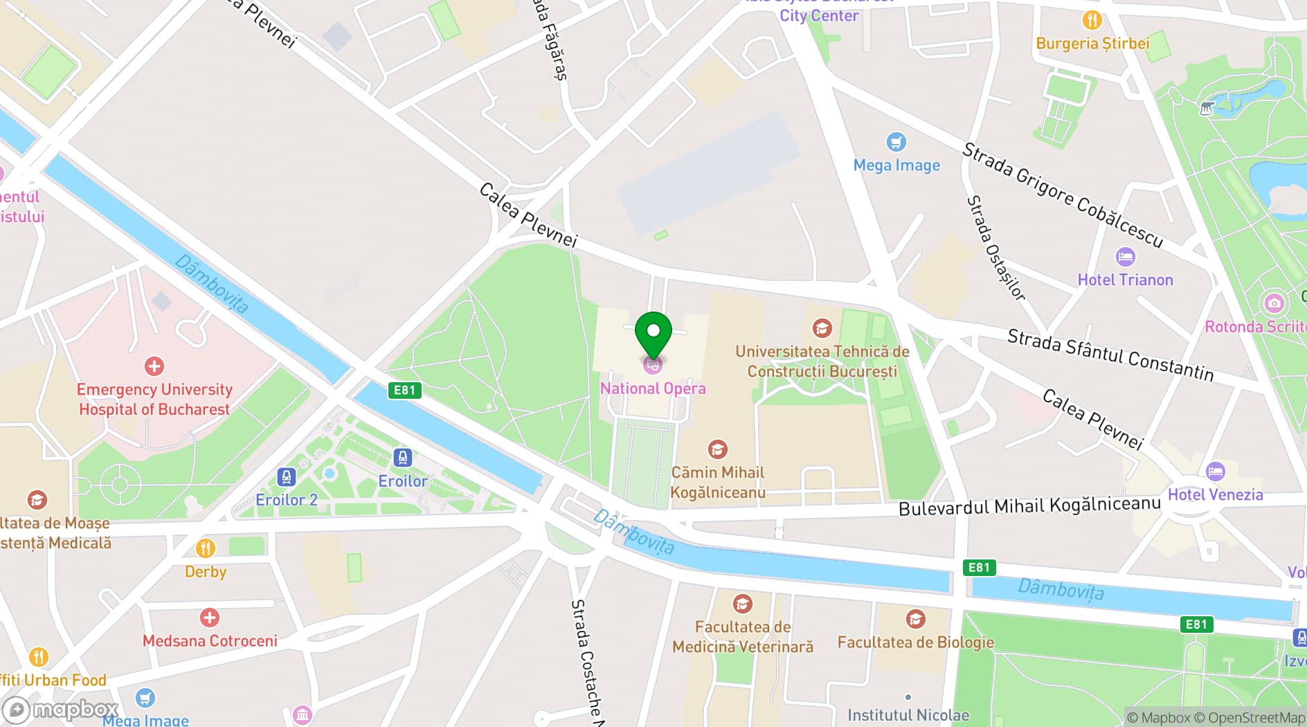 Map showing Opera Națională București