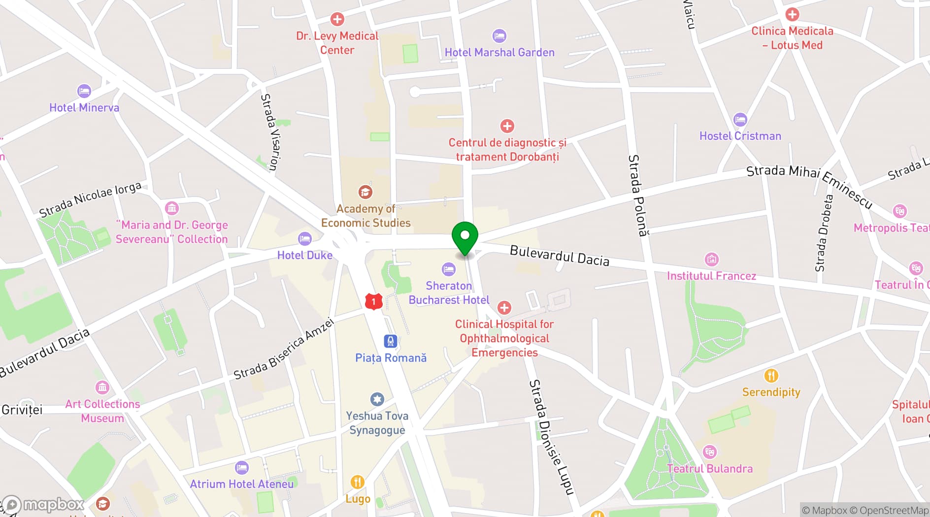 Map showing Sheraton Bucharest Hotel