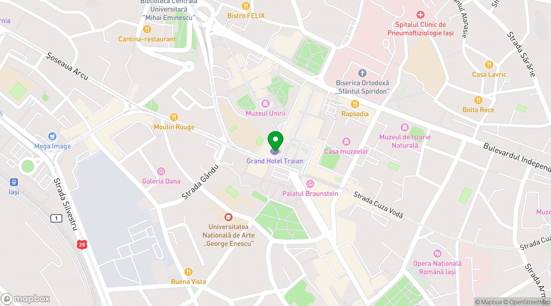 Map showing Grand Hotel Traian