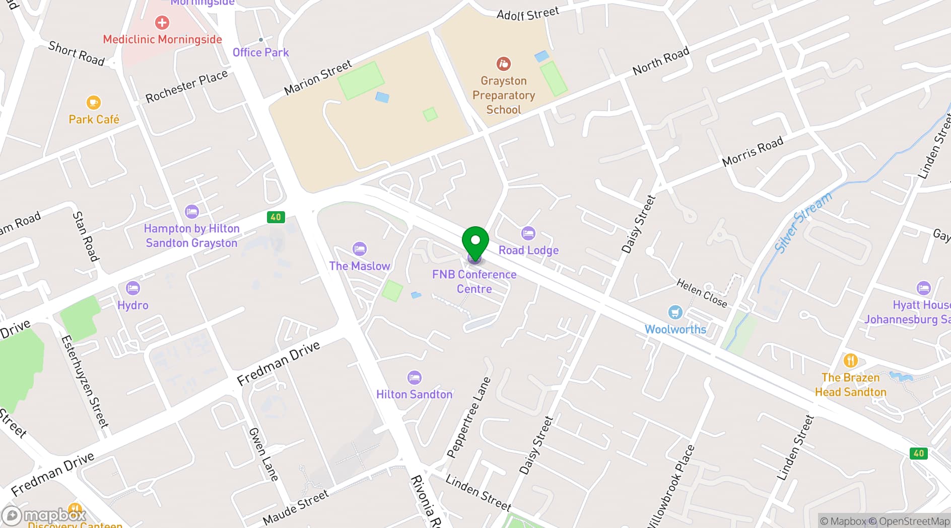 Map showing FNB Conference Centre