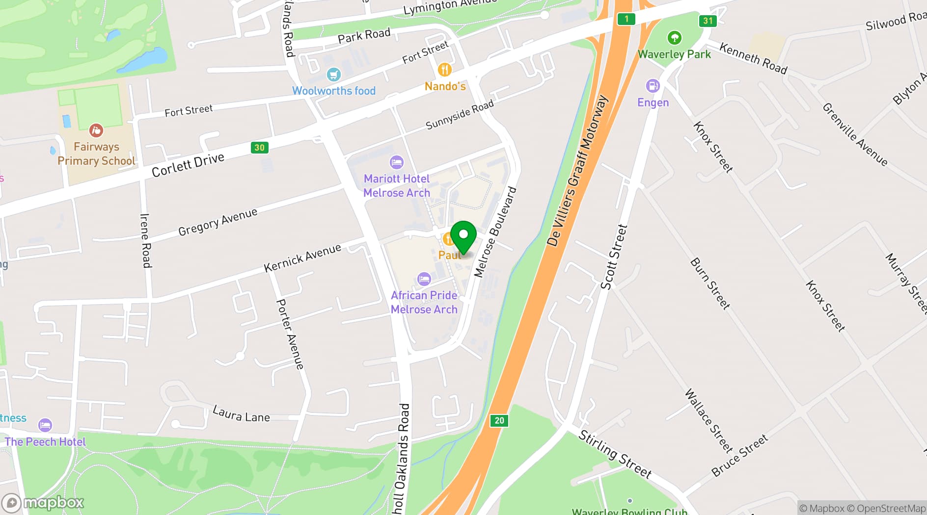 Map showing The Venue Melrose Arch