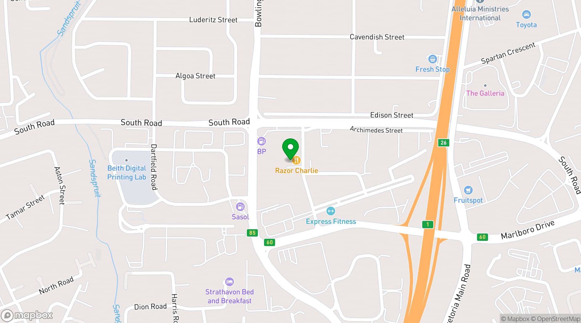 Map showing Katy's Palace Bar