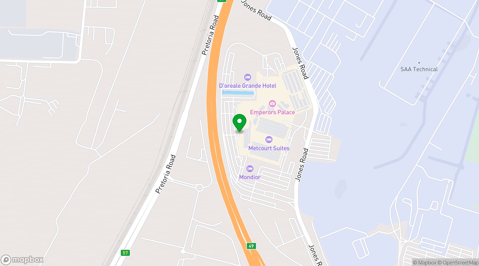 Map showing Emperors Palace