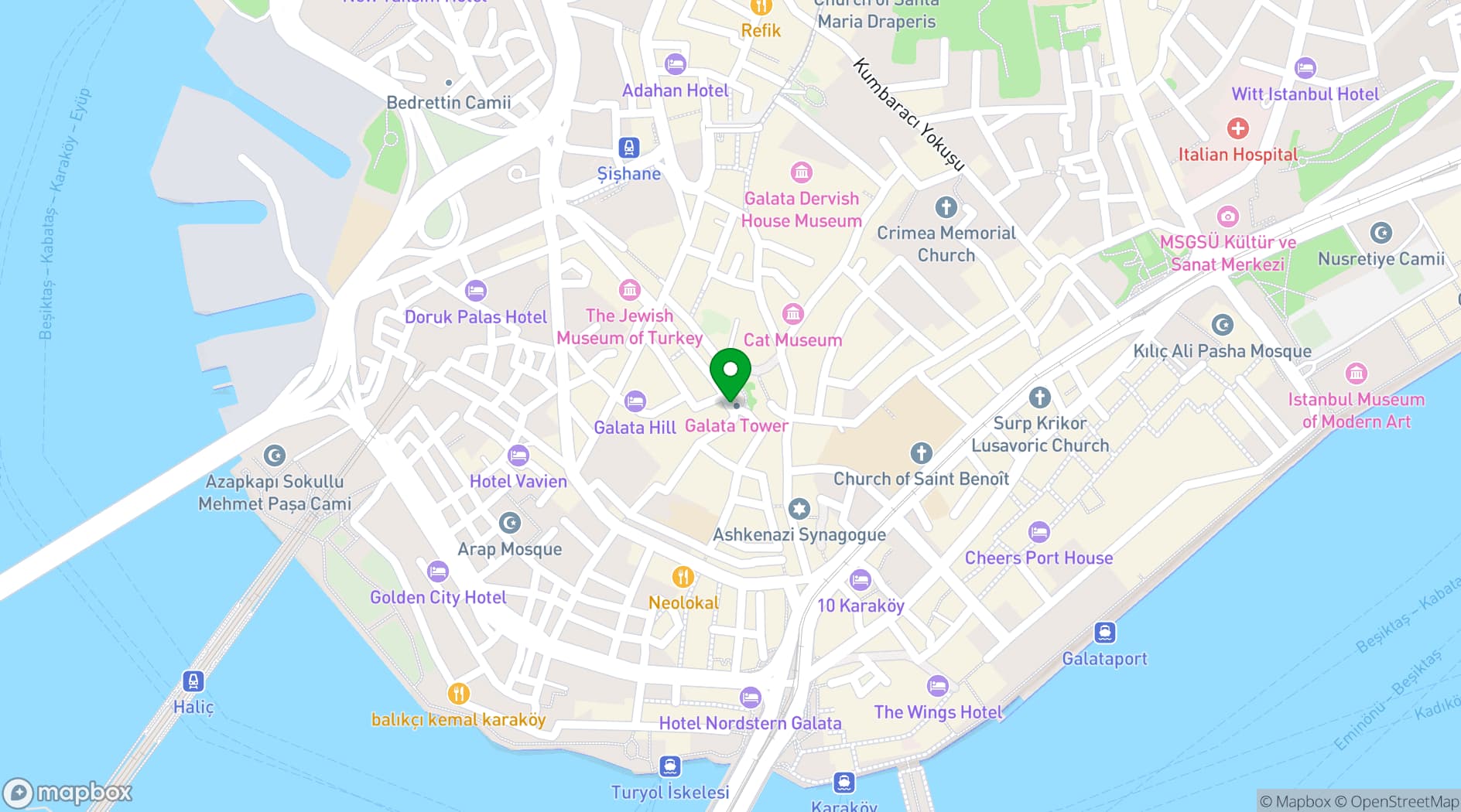 Map showing Galata Tower