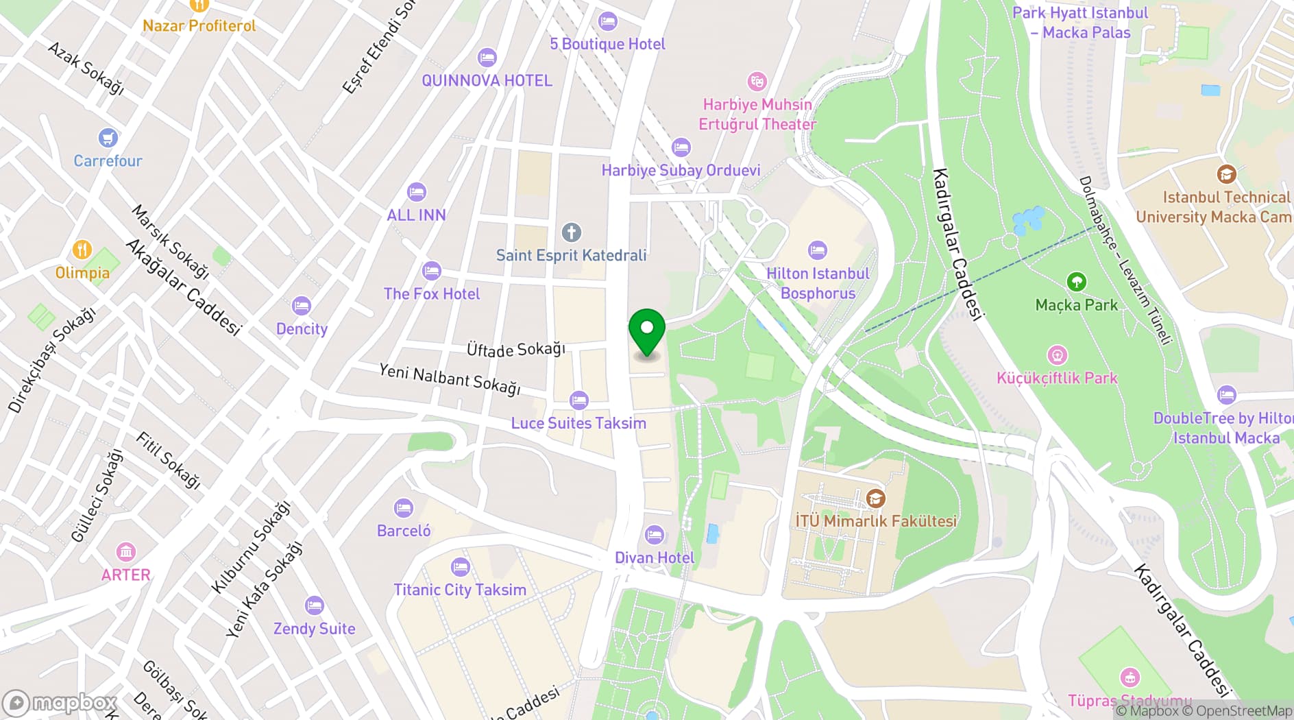 Map showing Radisson Hotel Istanbul Harbiye