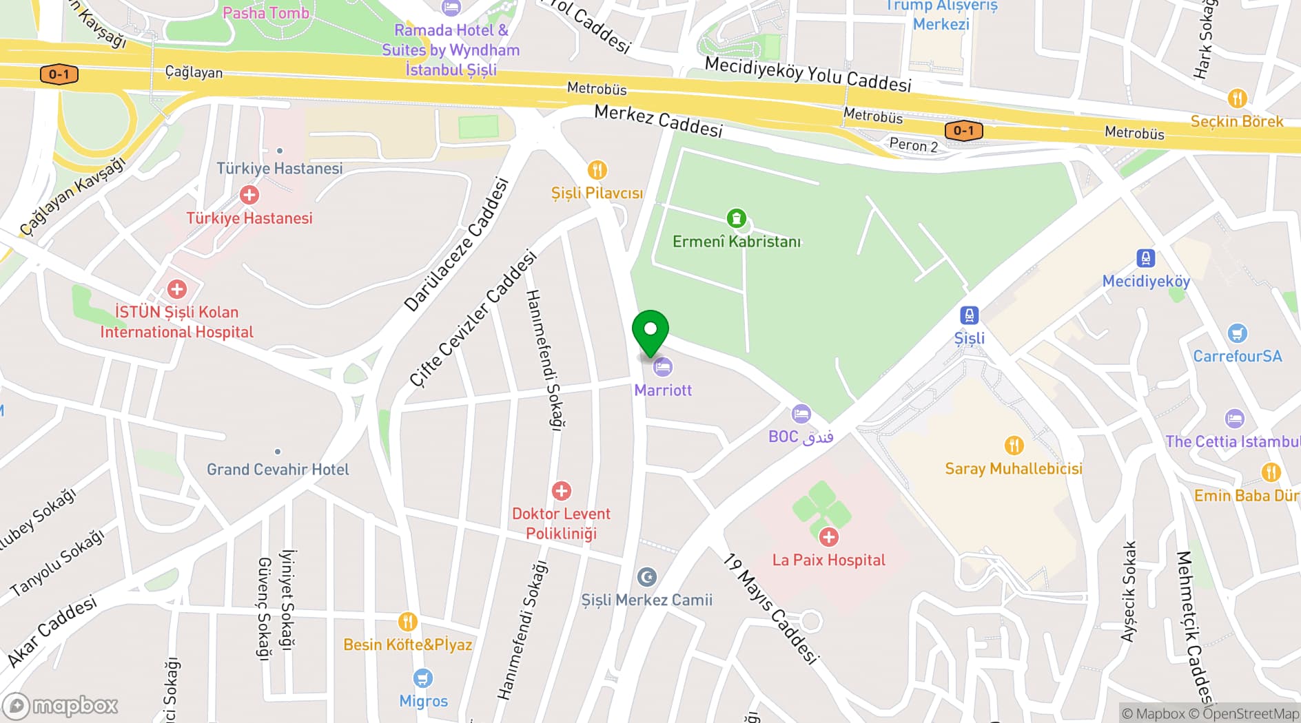 Map showing Istanbul Marriott Hotel Sisli