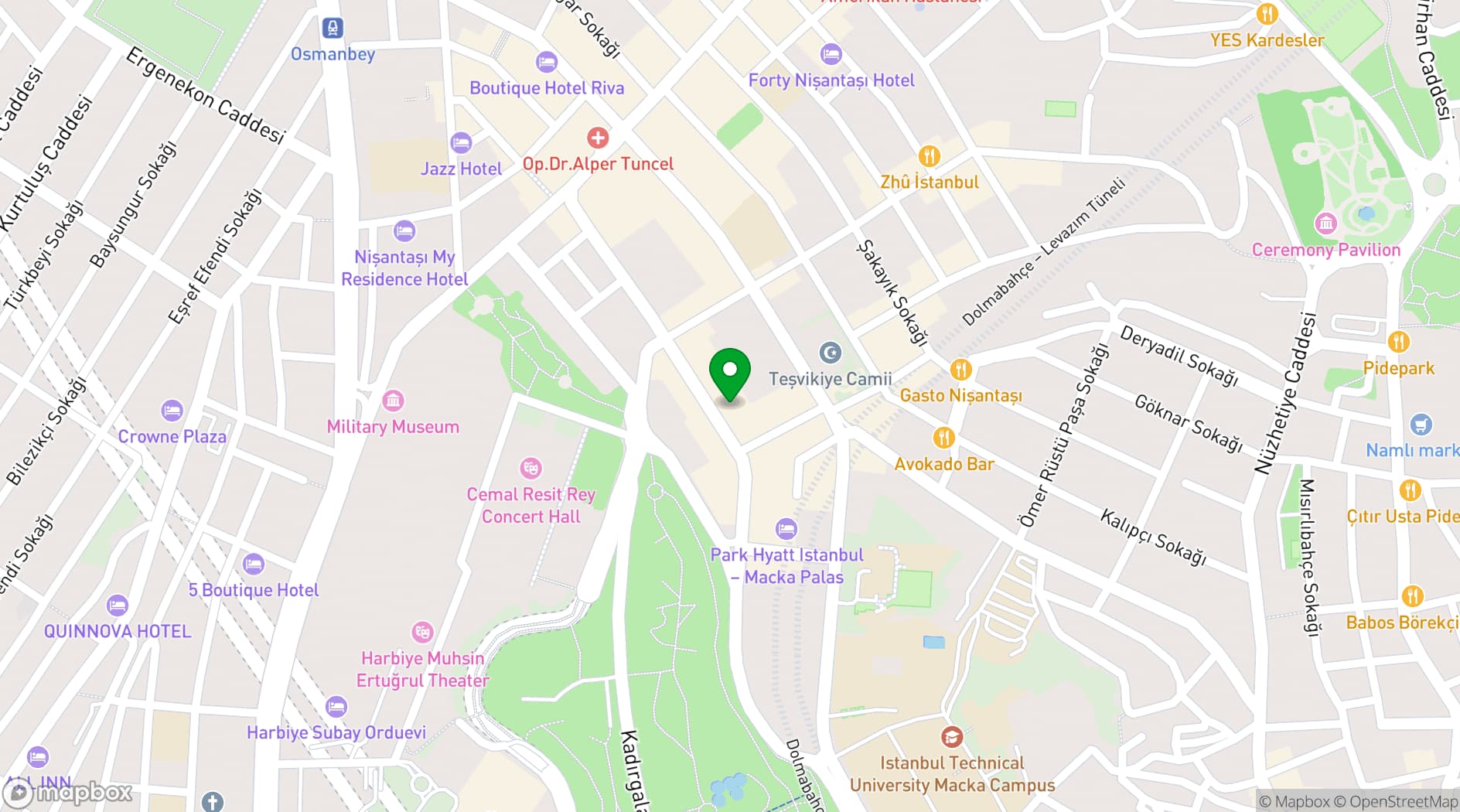 Map showing Vakko Hotel & Residence