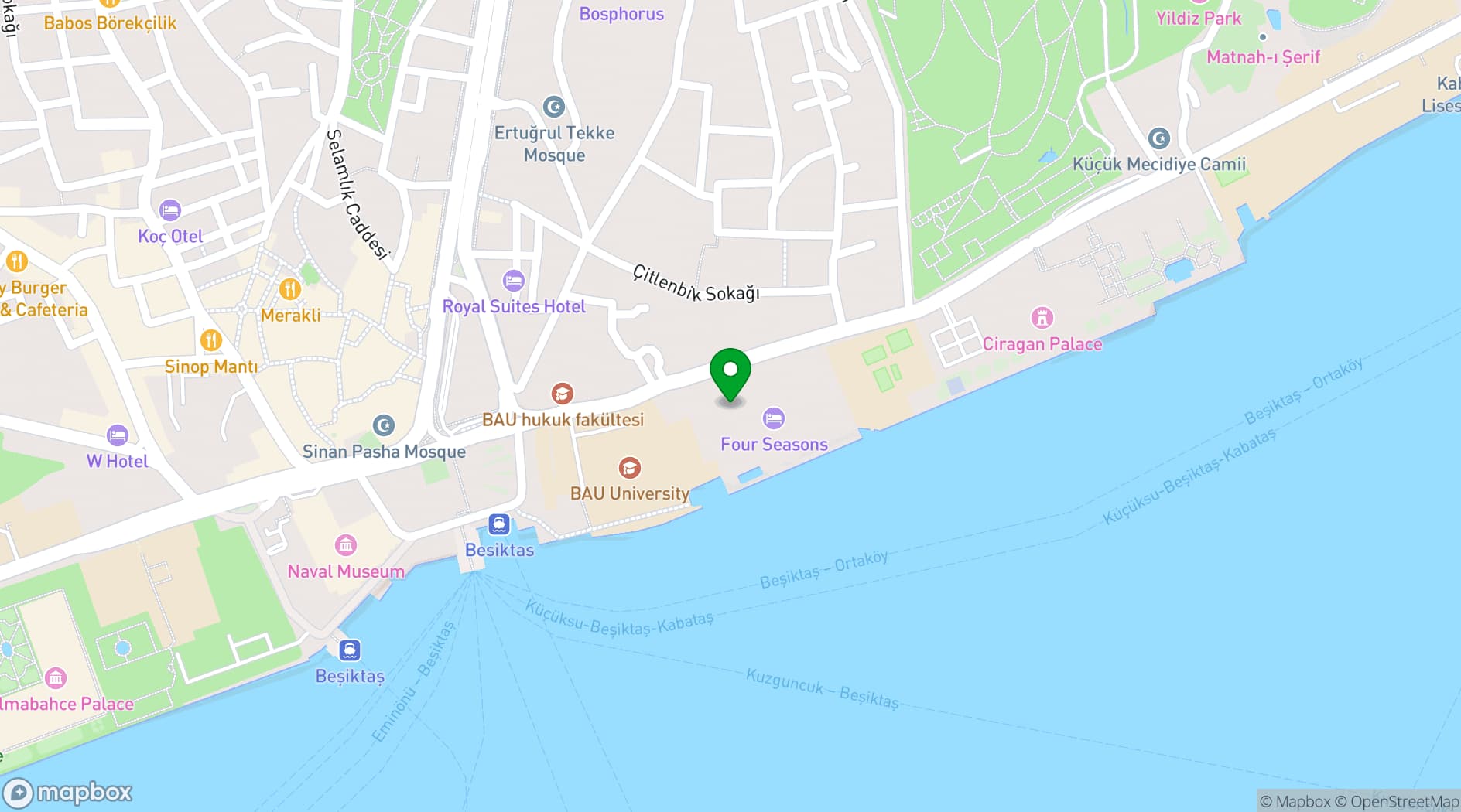Map showing  Four Seasons Hotel Istanbul at the Bosphorus