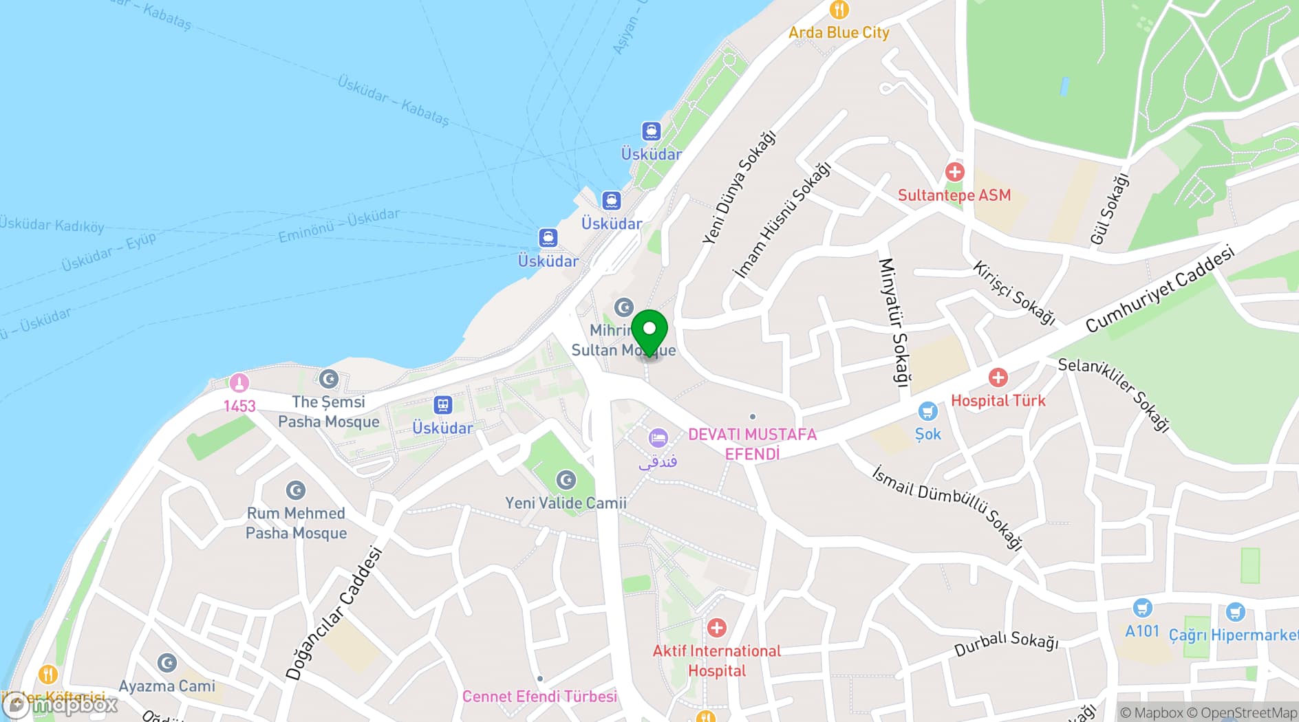Map showing May Hotel Üsküdar