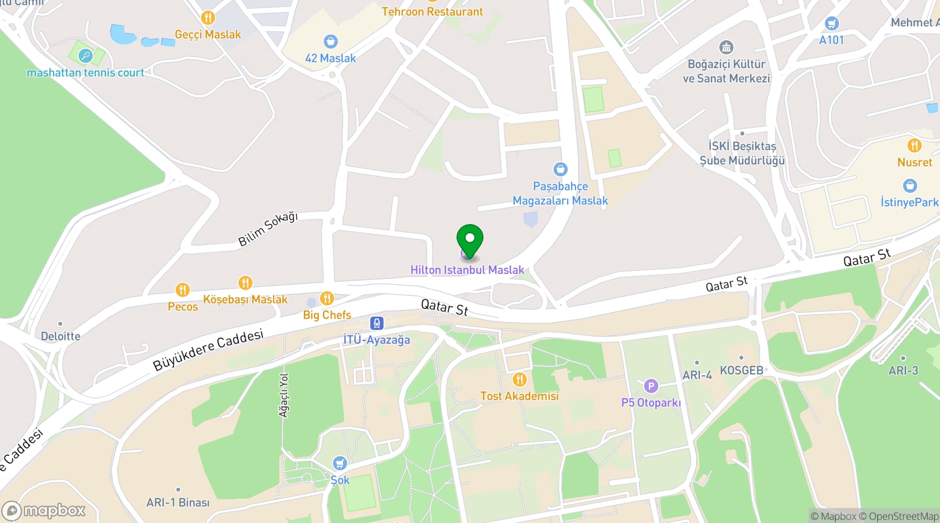 Map showing Hilton Istanbul Maslak