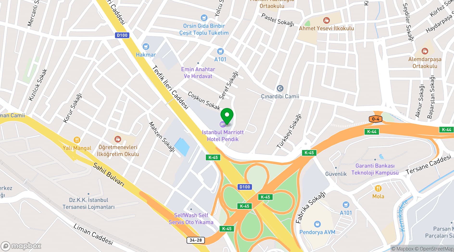 Map showing Istanbul Marriott Hotel Pendik