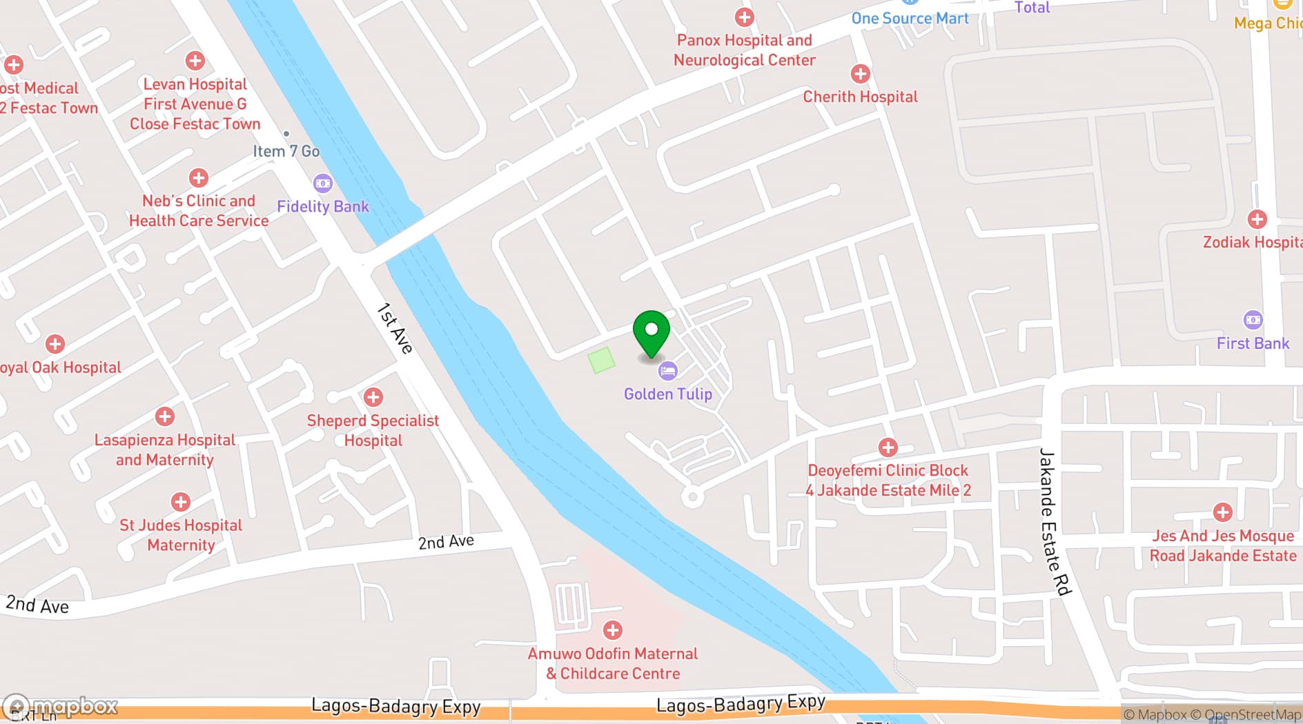 Map showing Festival Hotel Lagos