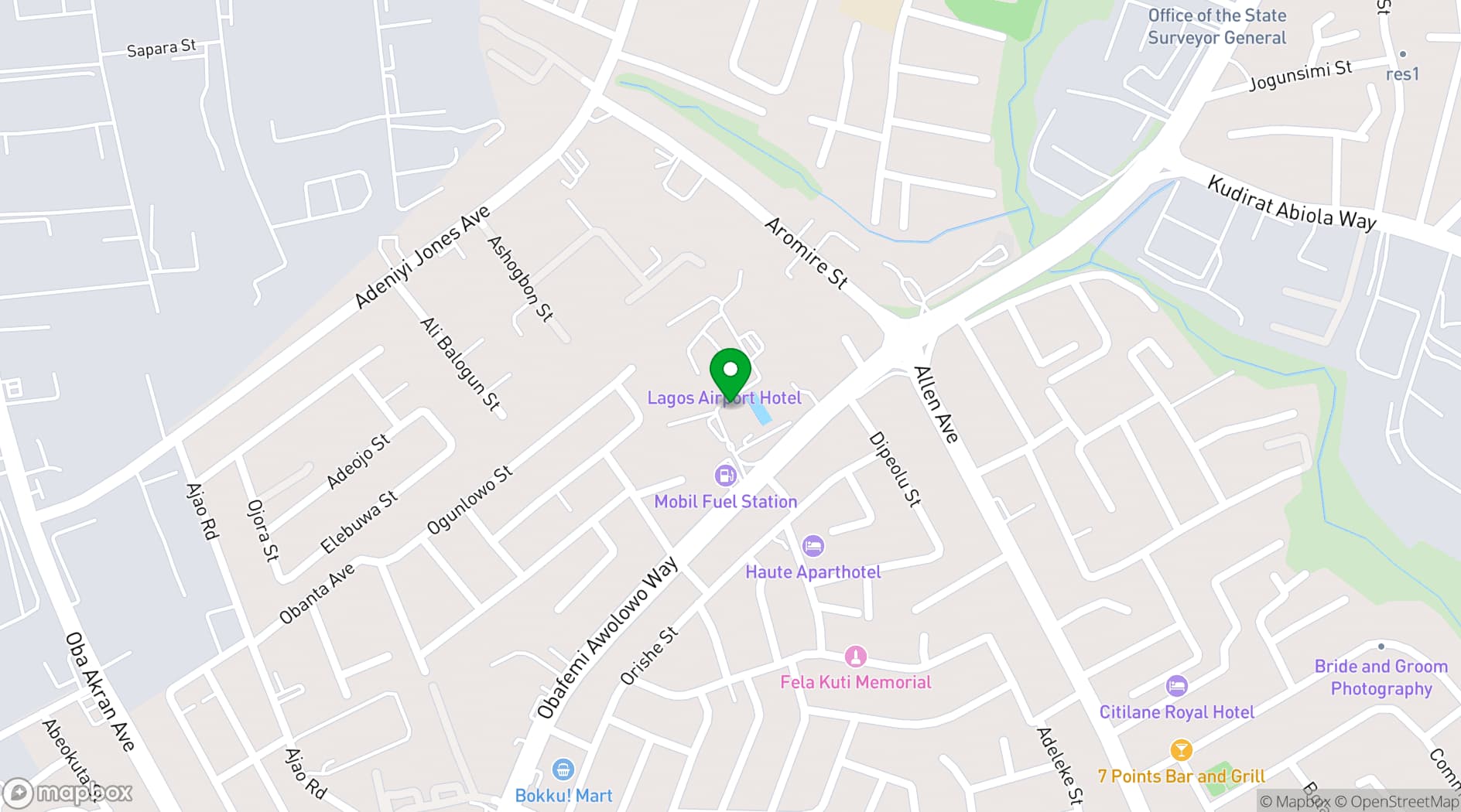 Map showing Lagos Airport Hotel