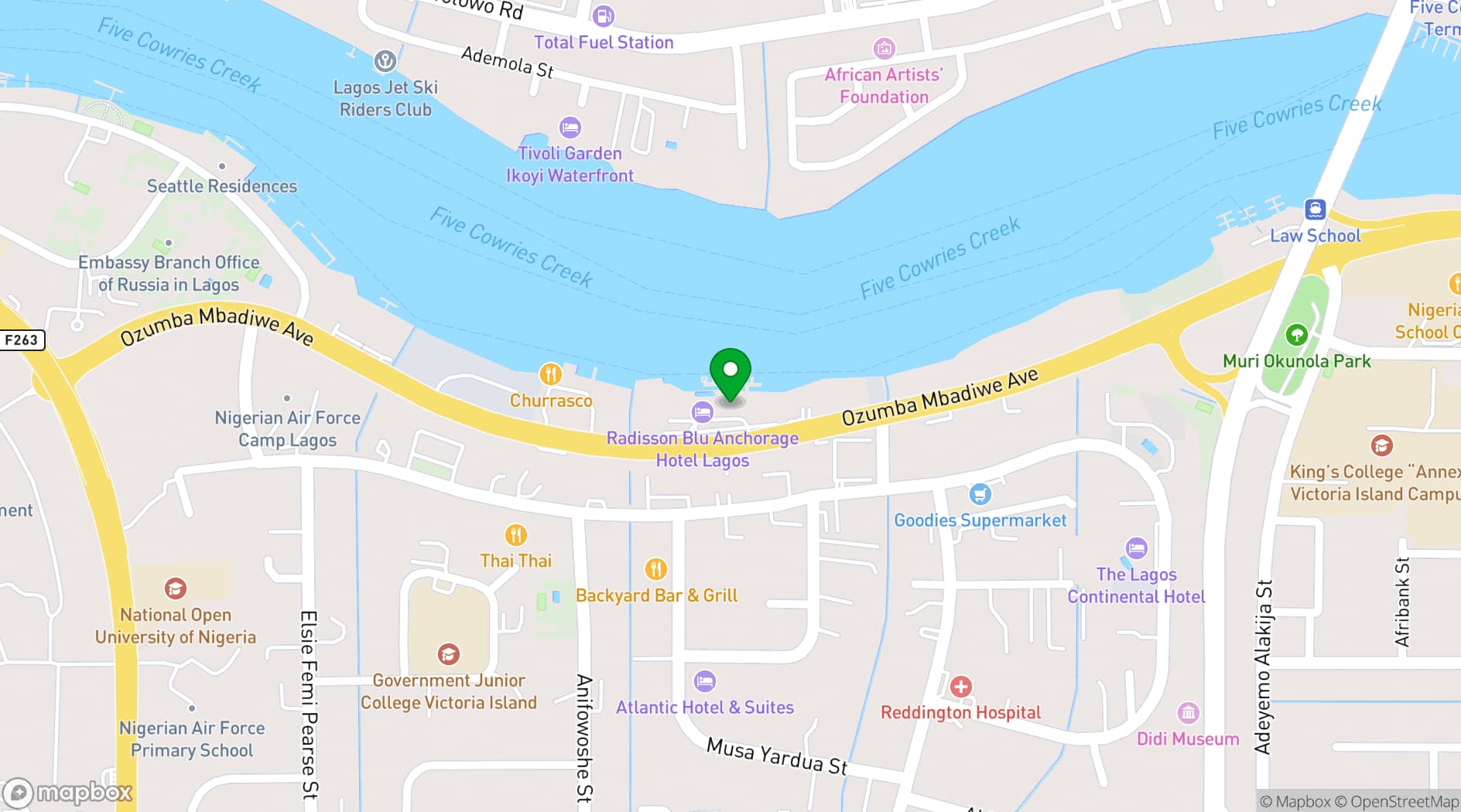 Map showing Radisson Blu Anchorage Hotel, Lagos, V.I.
