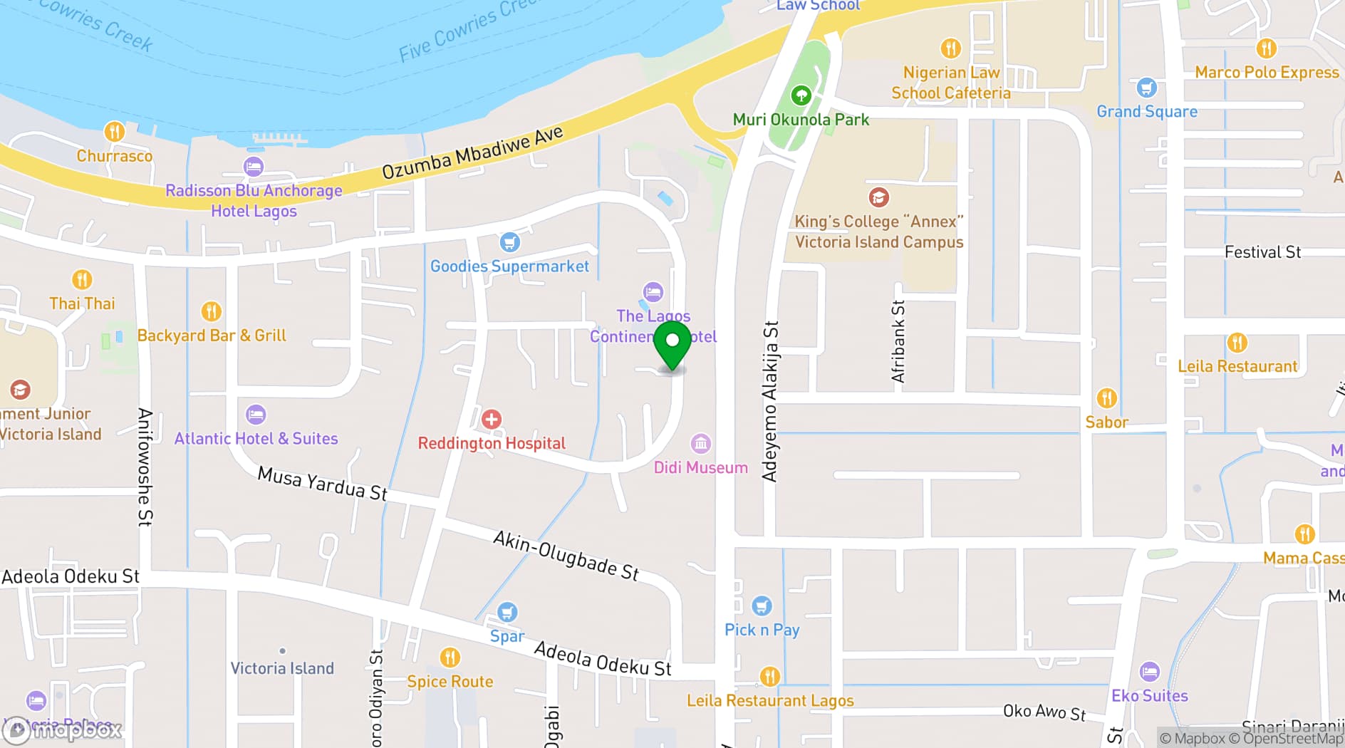 Map showing Nordic Hotel Lagos