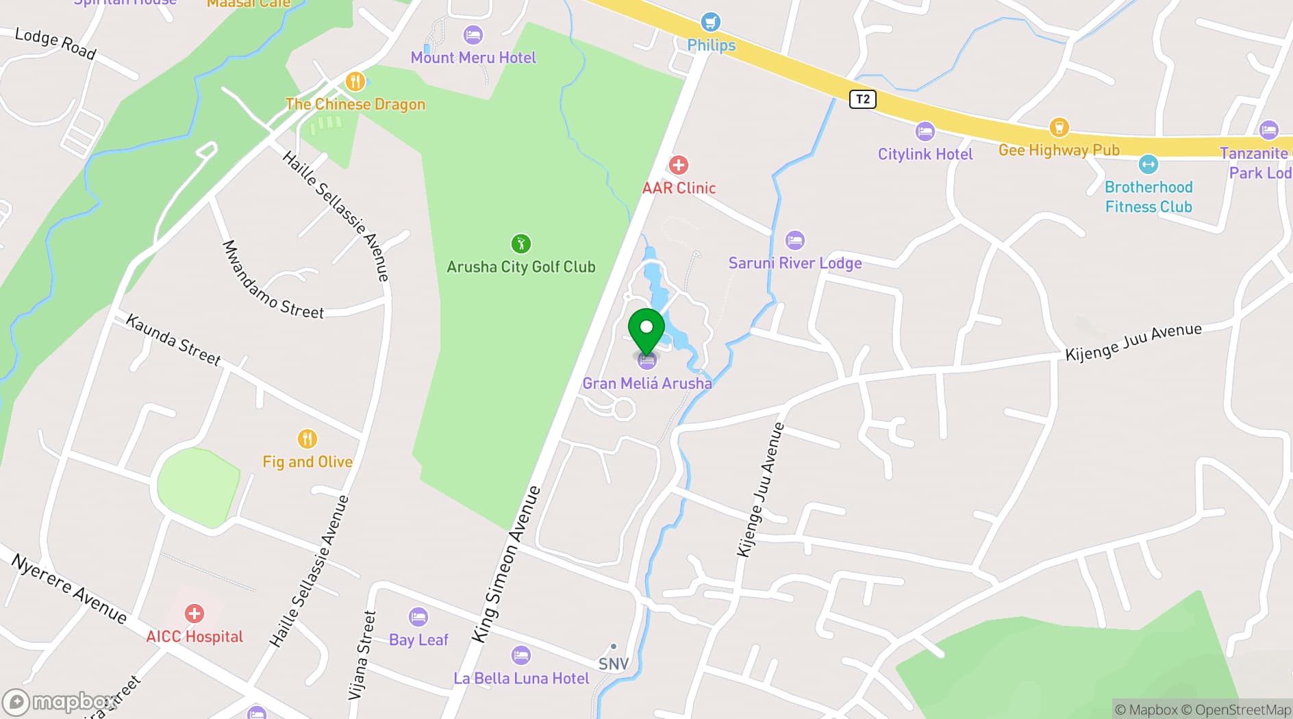 Map showing Gran Meliá Arusha