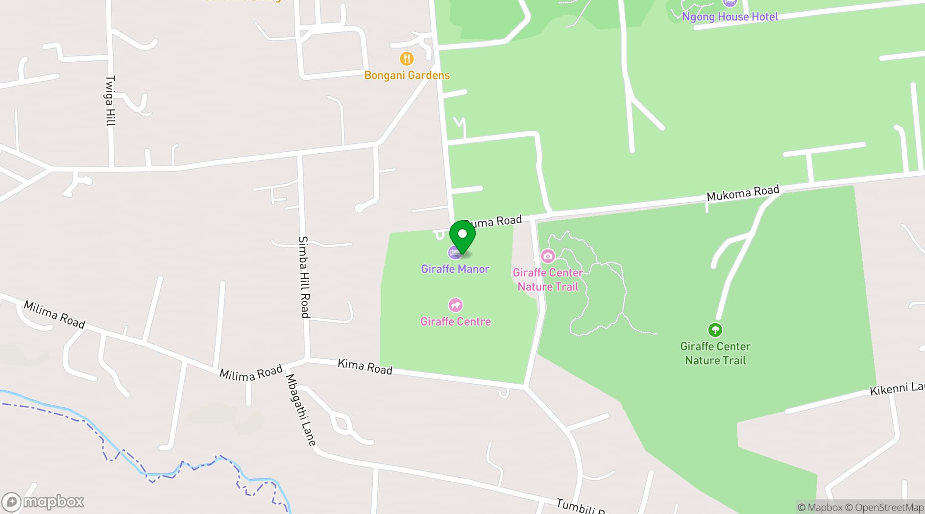 Map showing Giraffe Manor