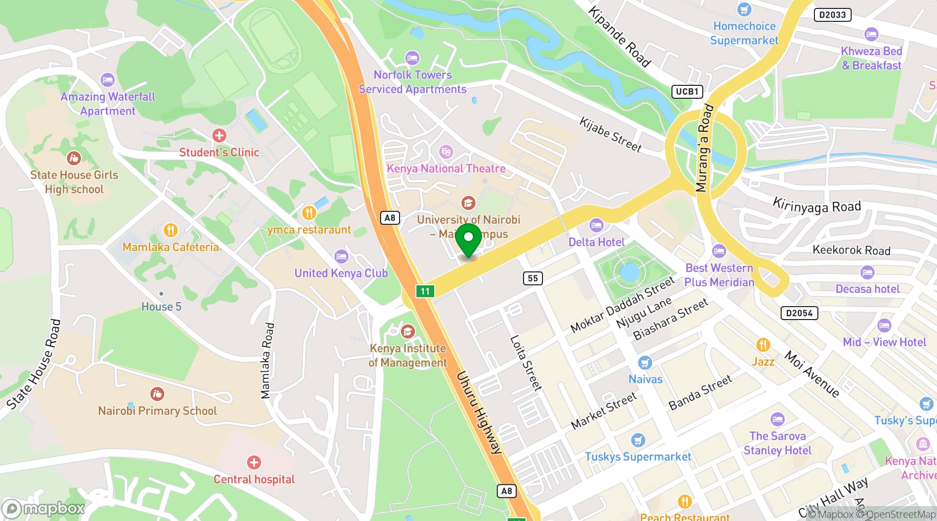 Map showing University of Nairobi