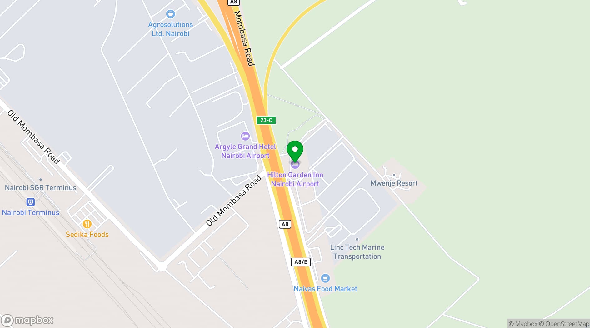 Map showing Hilton Garden Inn Nairobi Airport