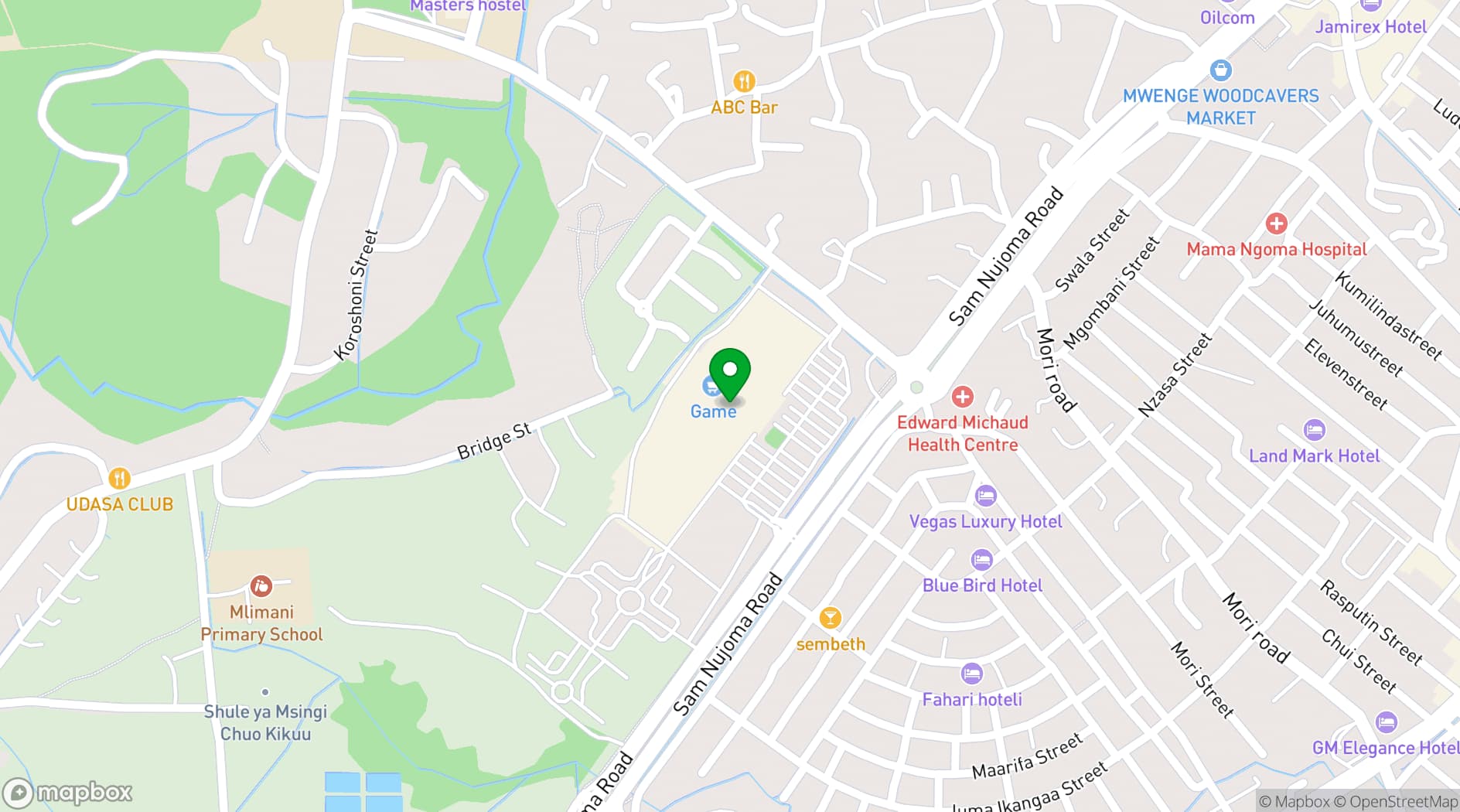 Map showing Mlimani City Shopping Mall