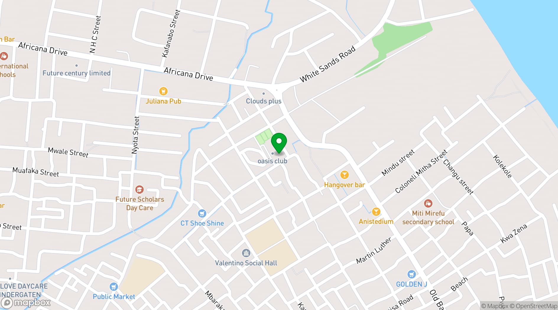 Map showing Oasis Village & Club