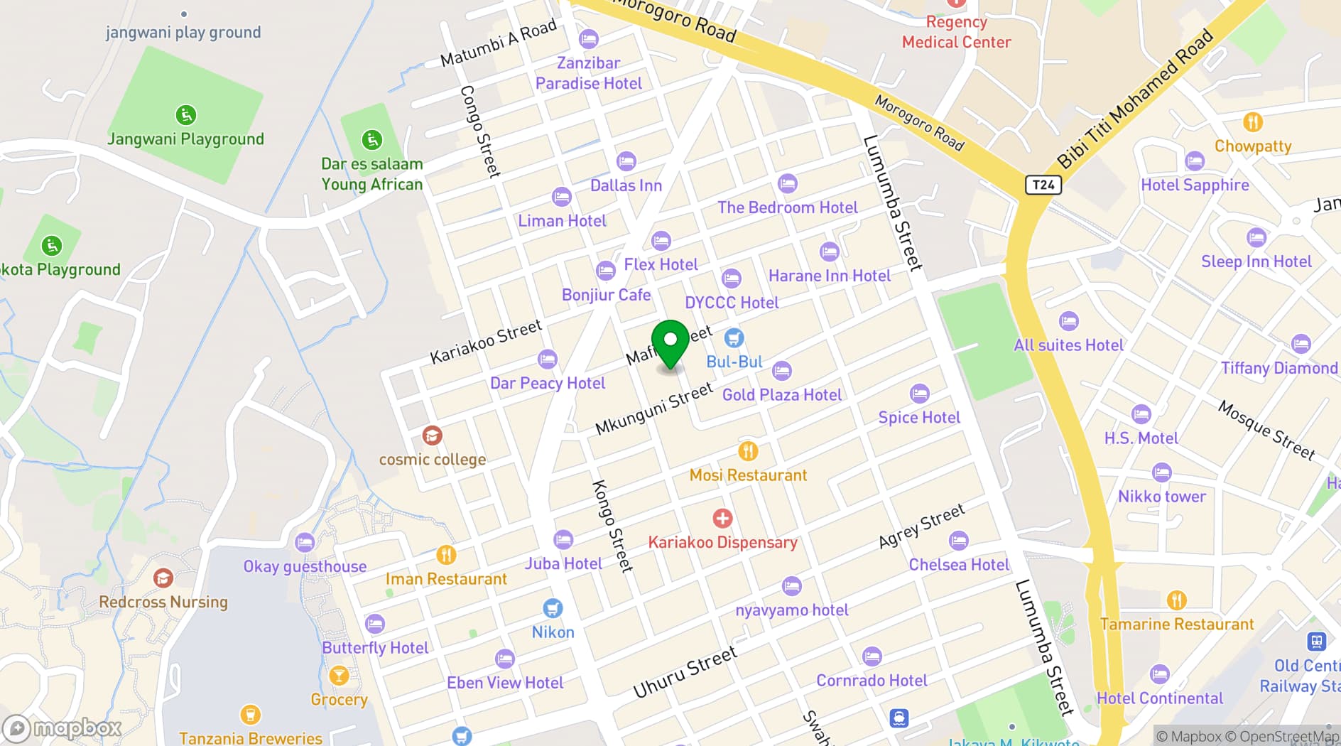 Map showing Blue Pearl Hotel (Ubungo Plaza)