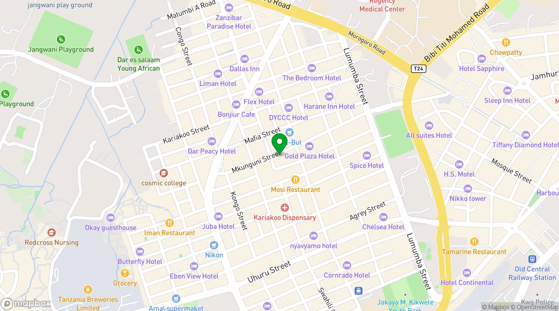 Map showing Kariakoo Market