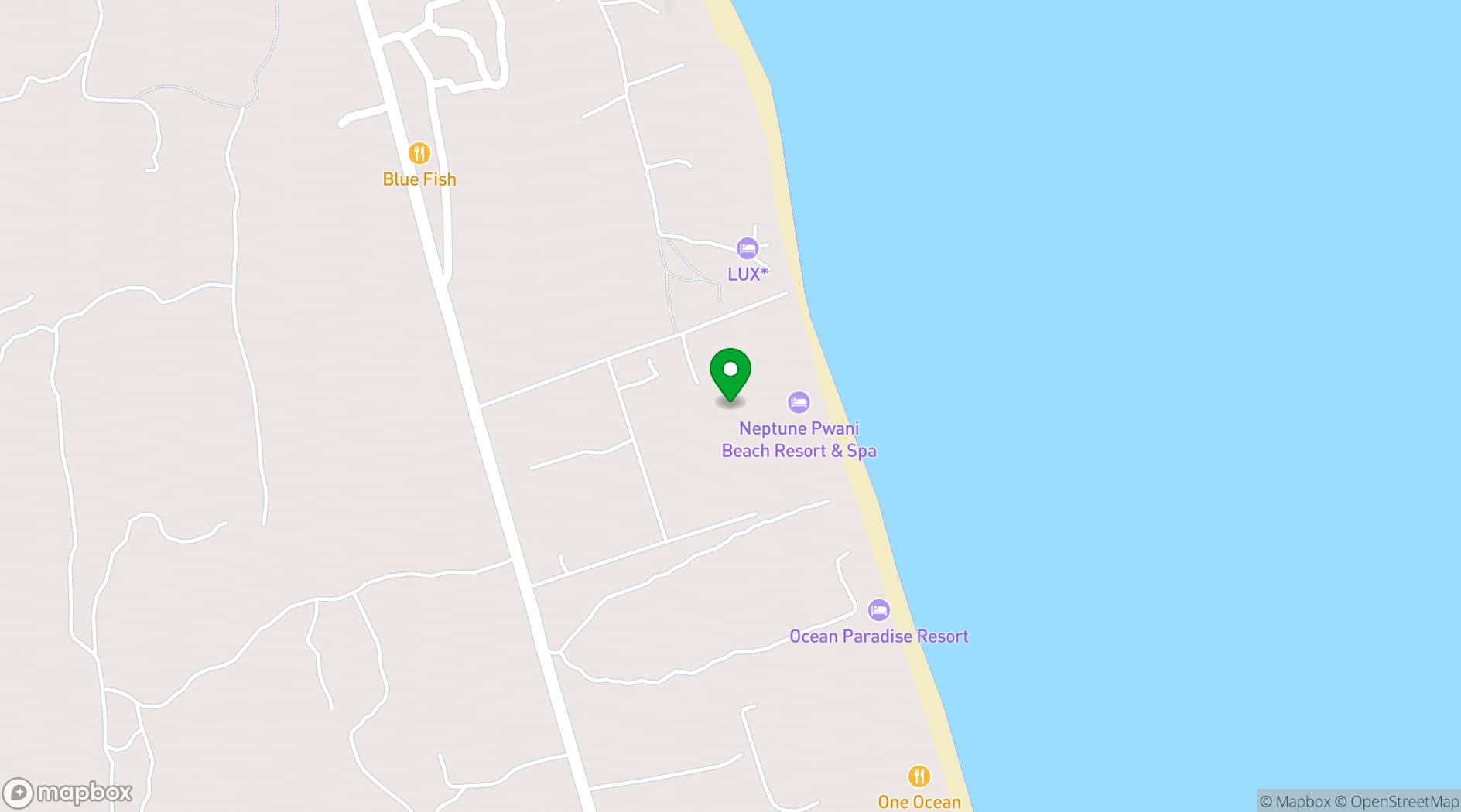 Map showing Neptune Pwani Beach Resort & Spa