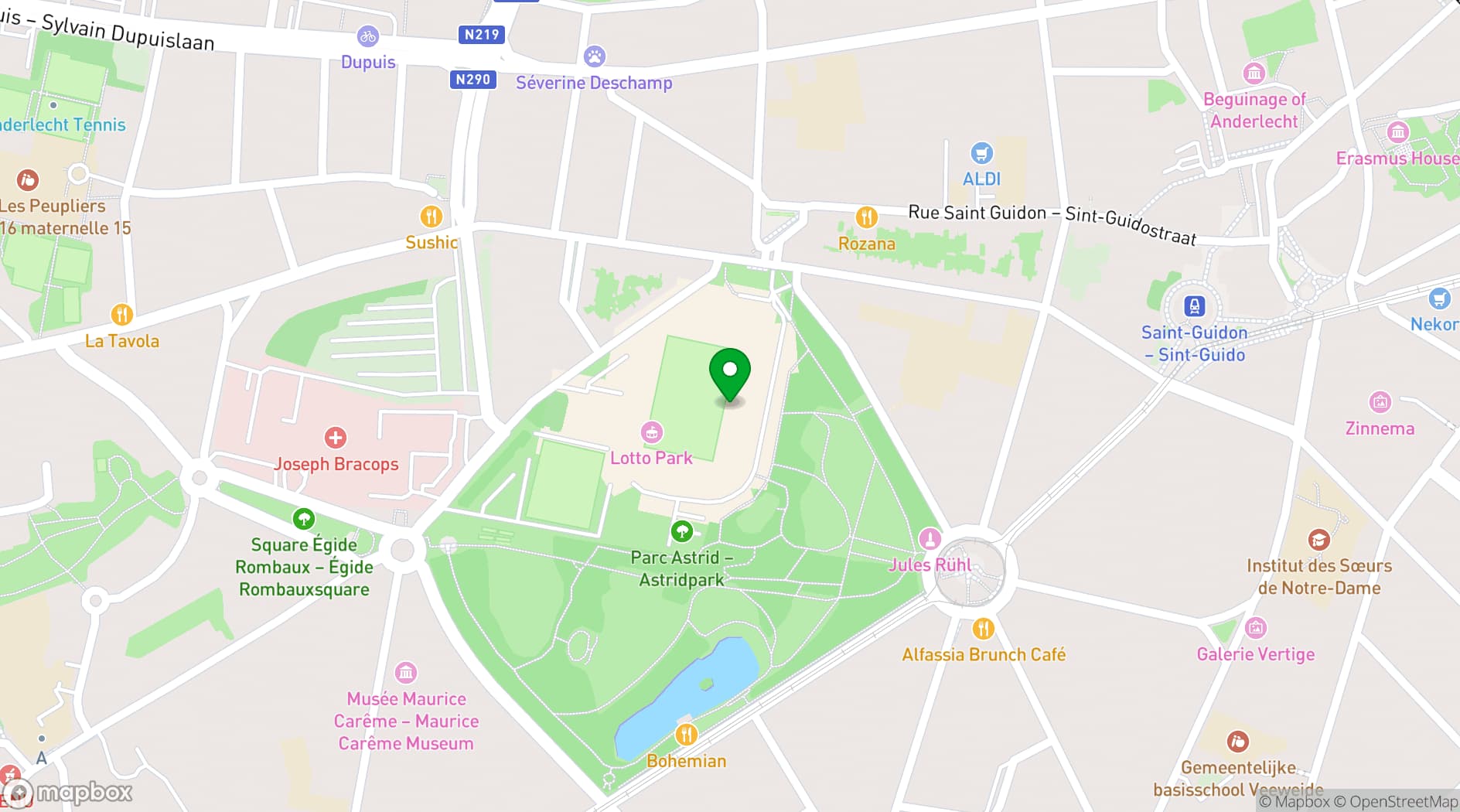 Map showing Lotto Park Brussels