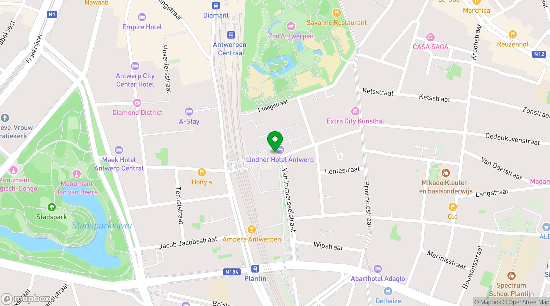 Map showing Lindner Hotel Antwerp