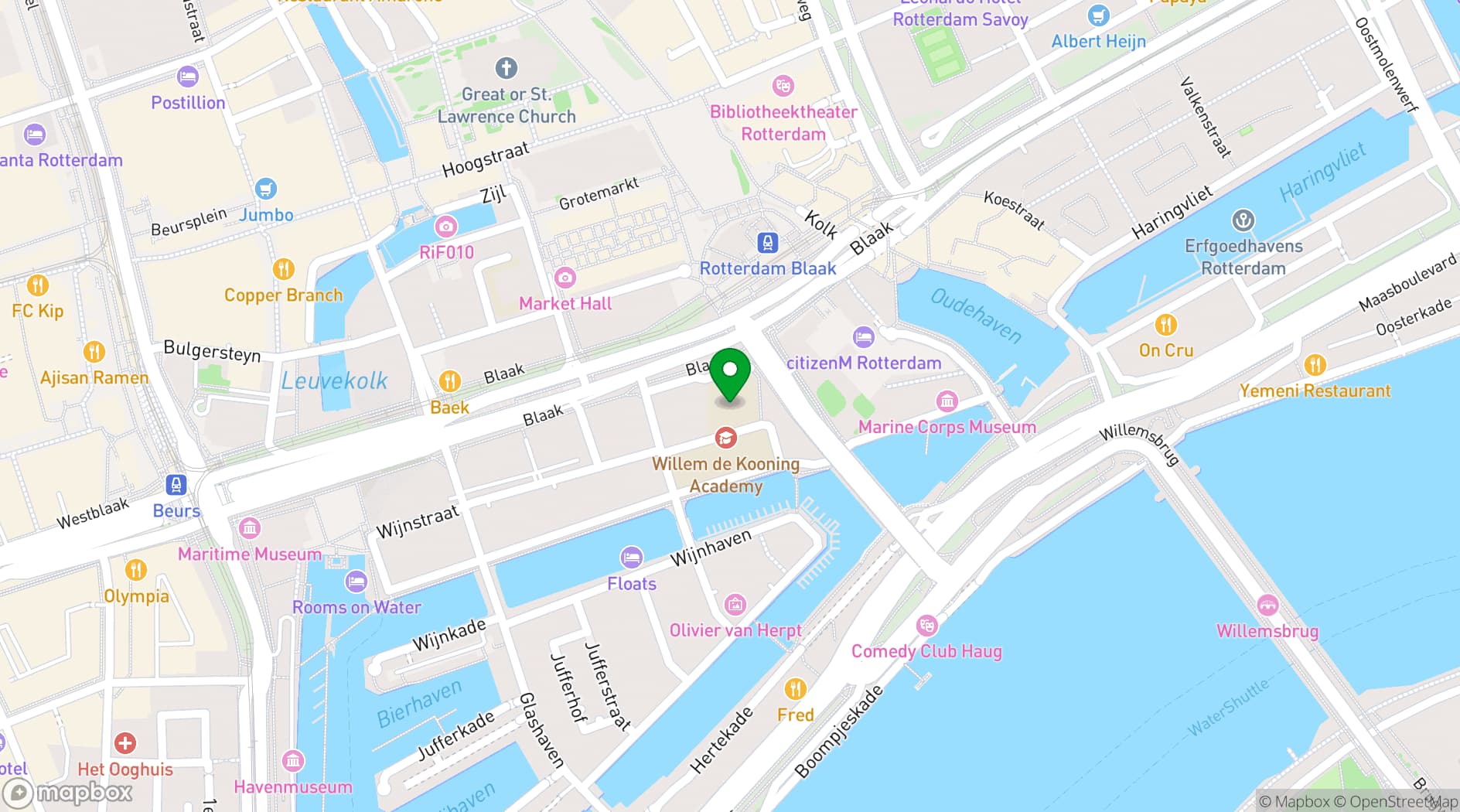 Map showing Willem de Kooning Academie Stations