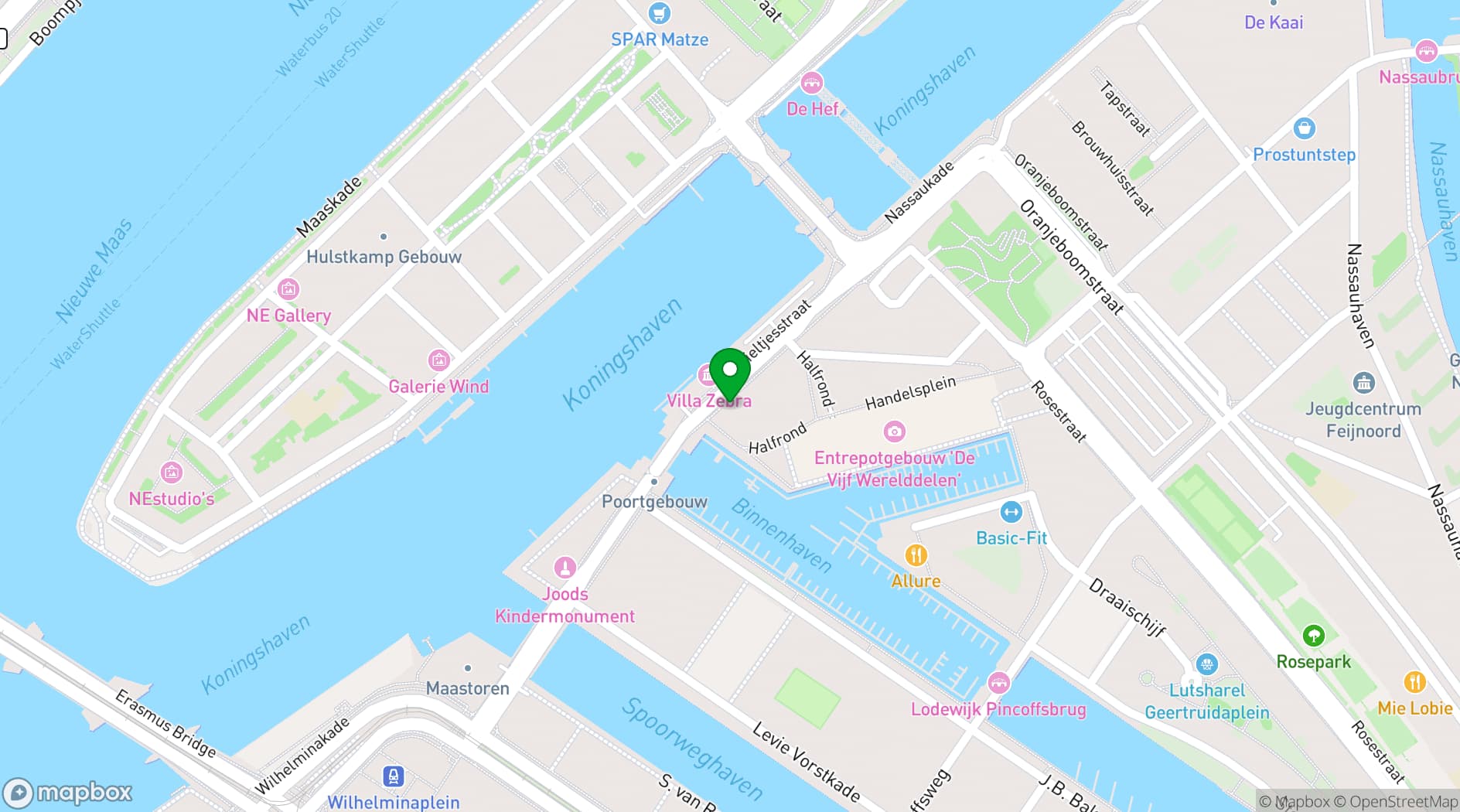 Map showing Hotel Kop van Zuid