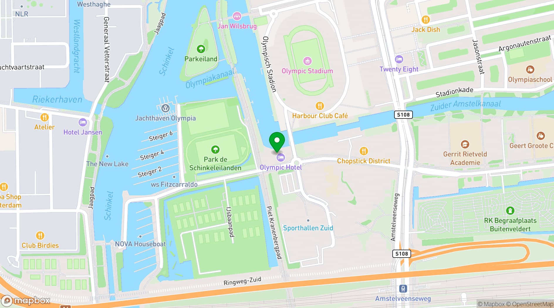 Map showing Olympic Hotel Amsterdam