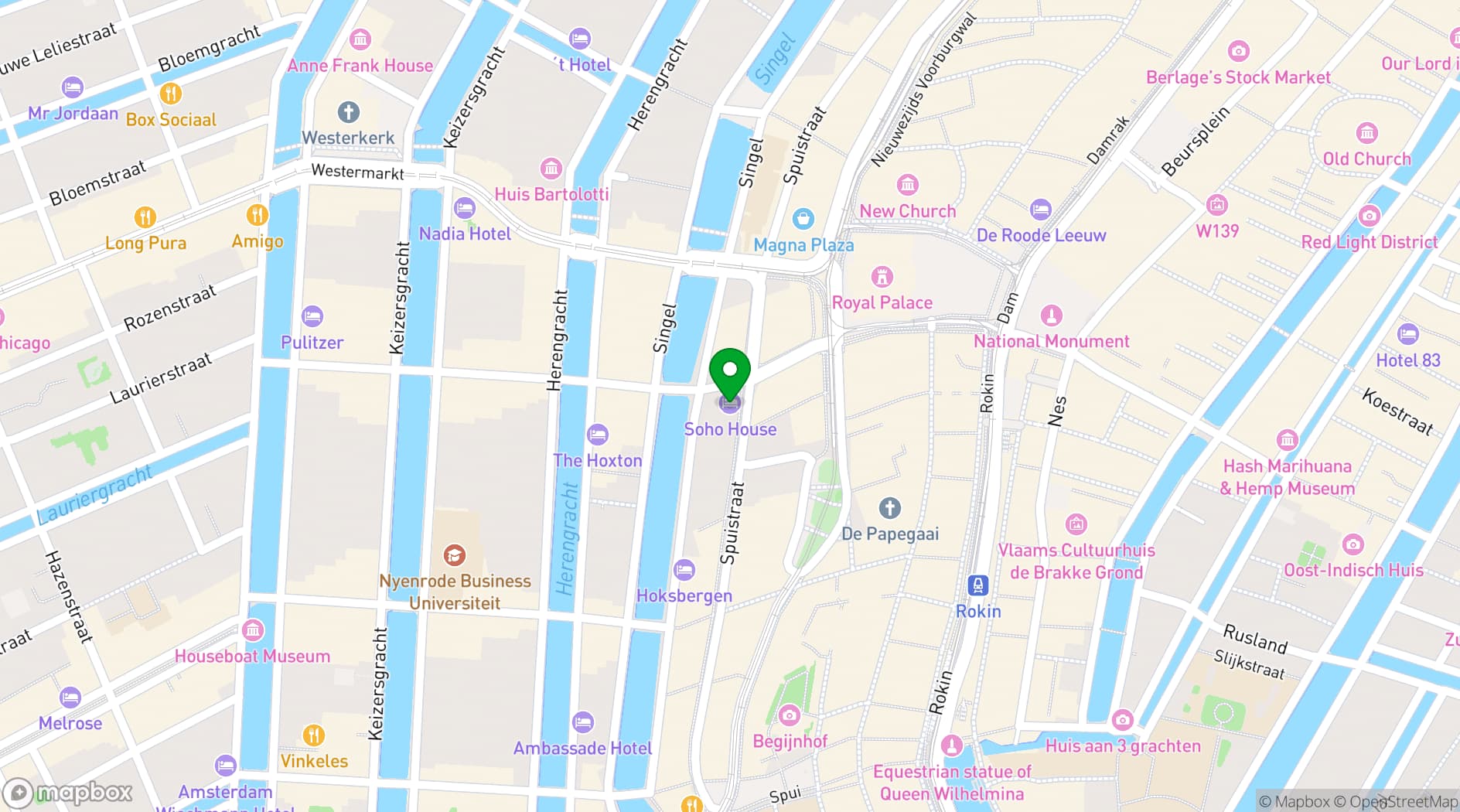 Map showing Soho House Amsterdam