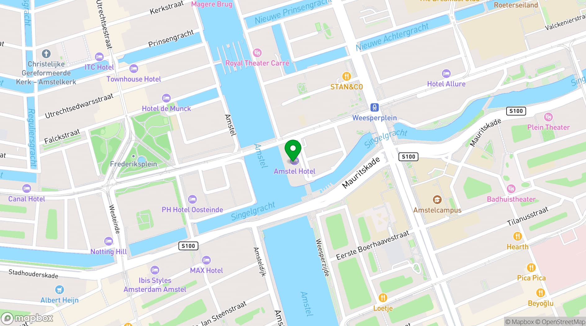 Map showing Amstel Hotel