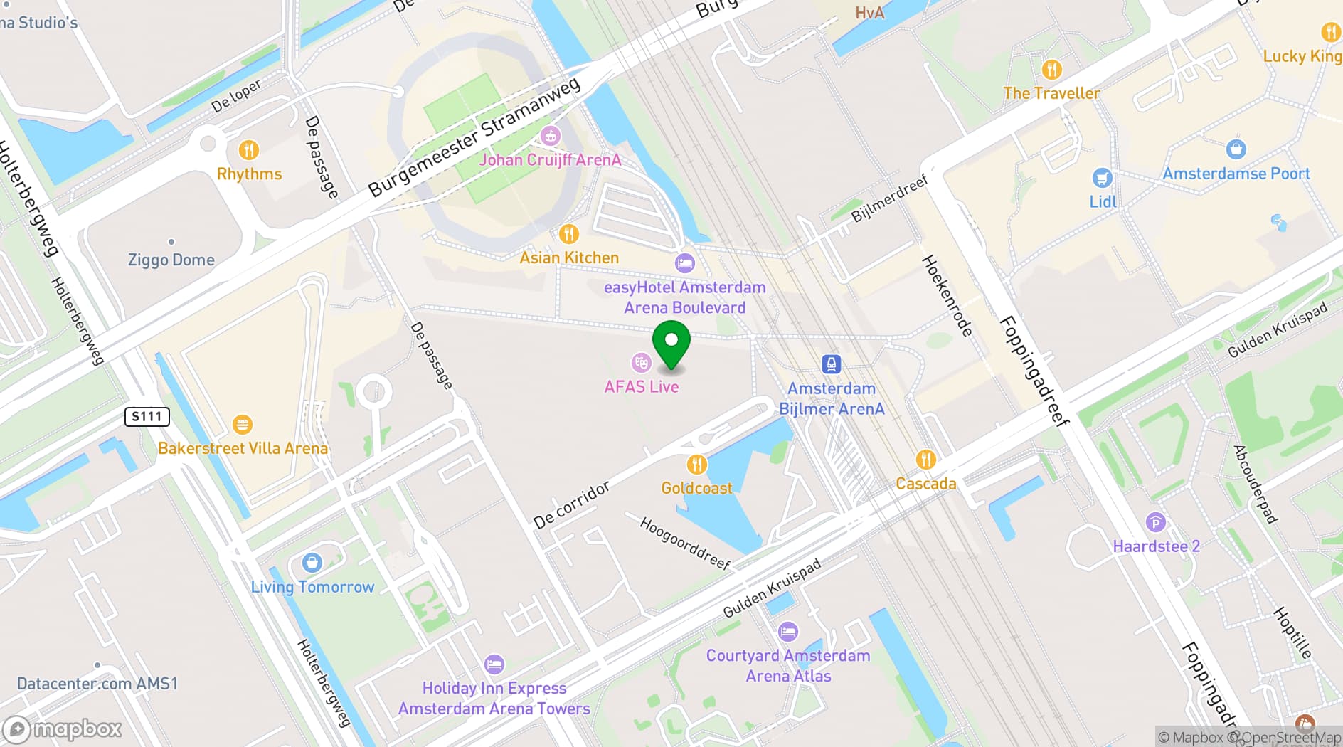 Map showing AFAS Live