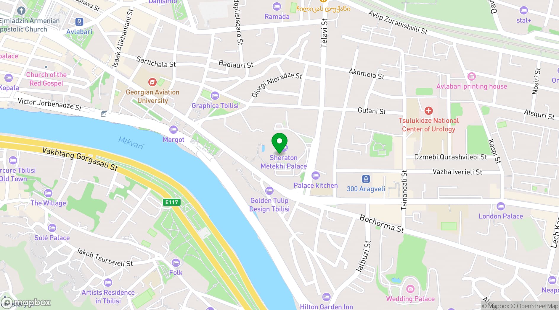Map showing Sheraton Grand Tbilisi Metechi Palace