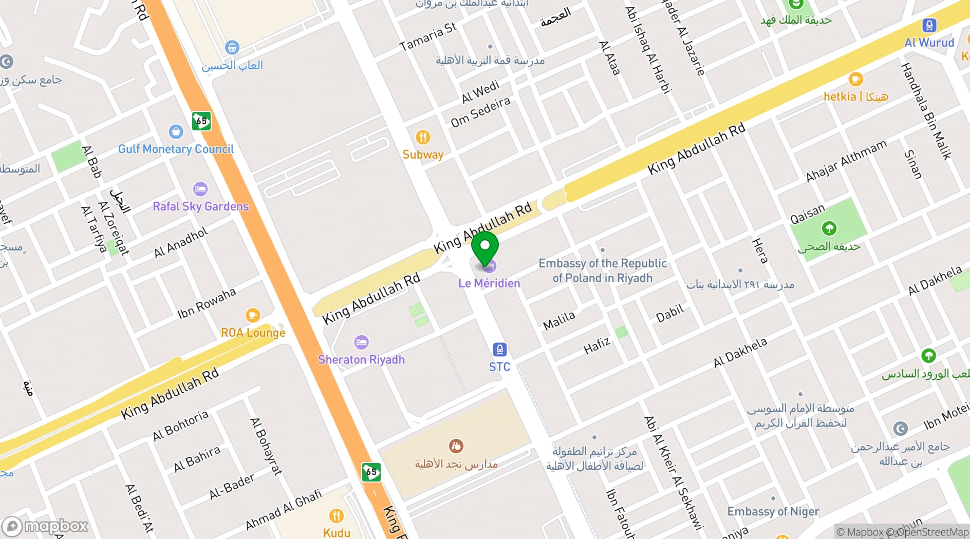Map showing Le Méridien Riyadh