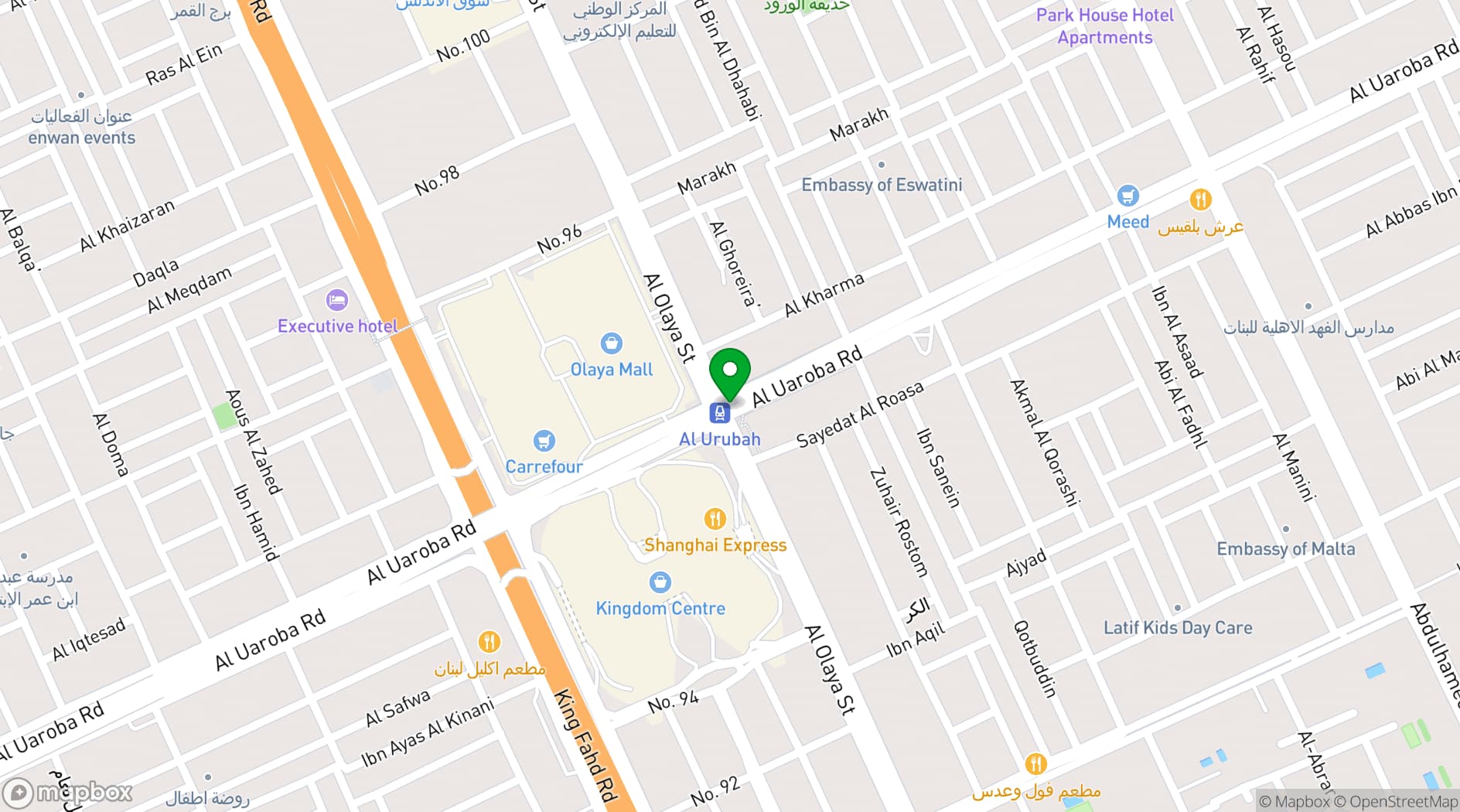 Map showing Radisson Hotel & Residence Riyadh Olaya